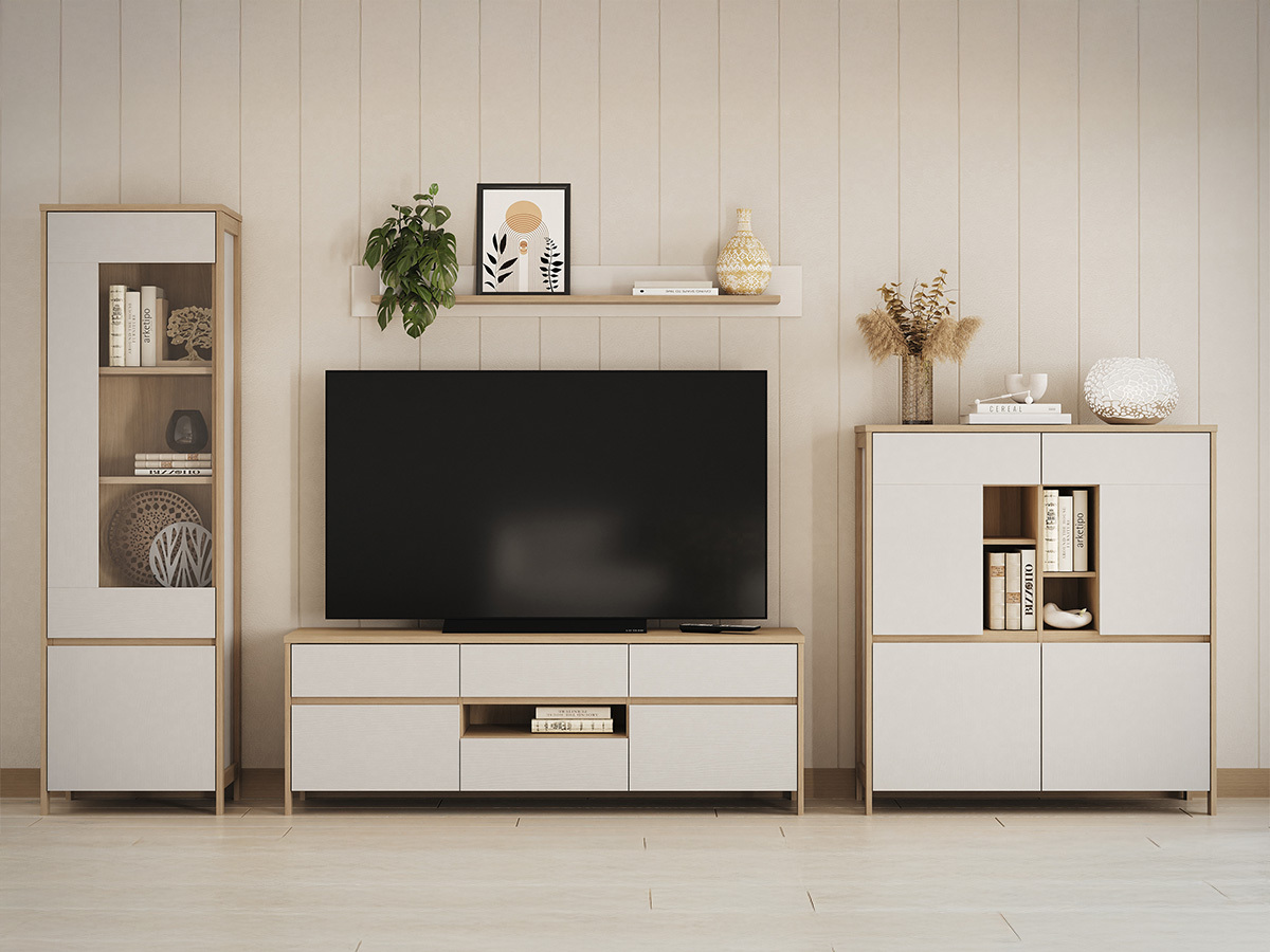 Wohnzimmer-Sets Fermaru 110 (Weiß + Eichenholzoptik)