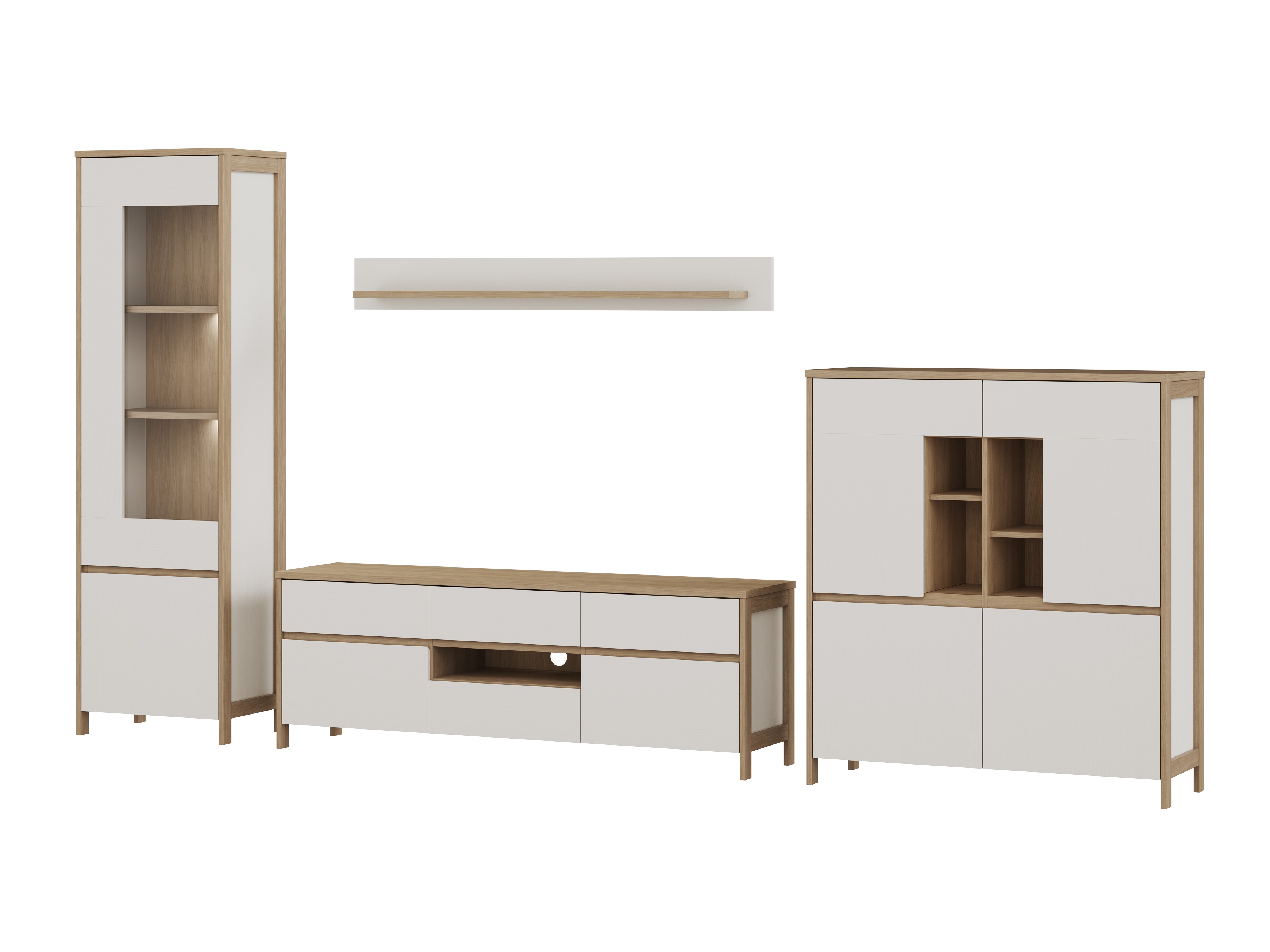 Wohnzimmer-Sets Fermaru 110 (Weiß + Eichenholzoptik)