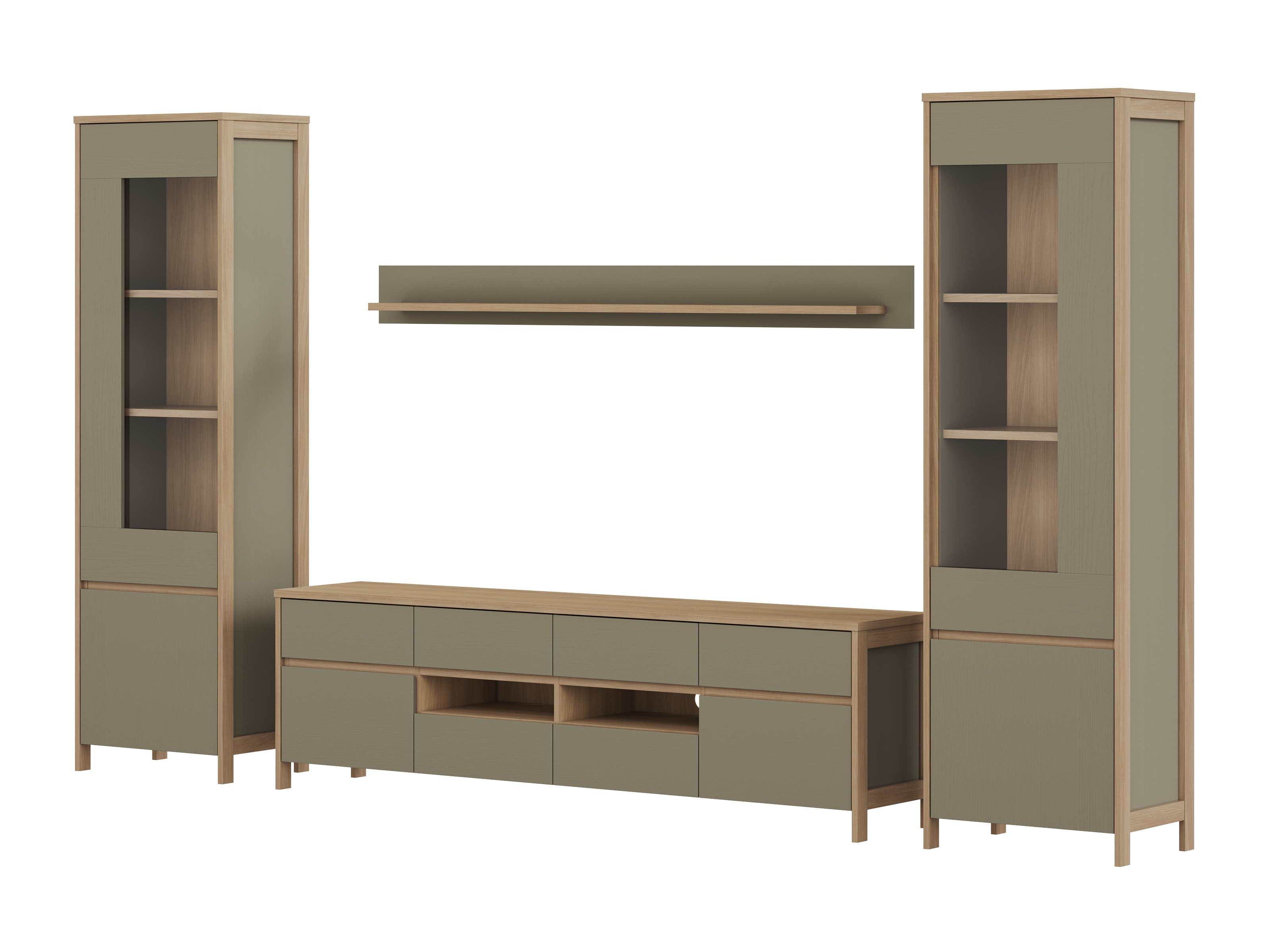 Wohnzimmer-Sets Fermaru 111 (Staubiges Grün + Eichenholzoptik)