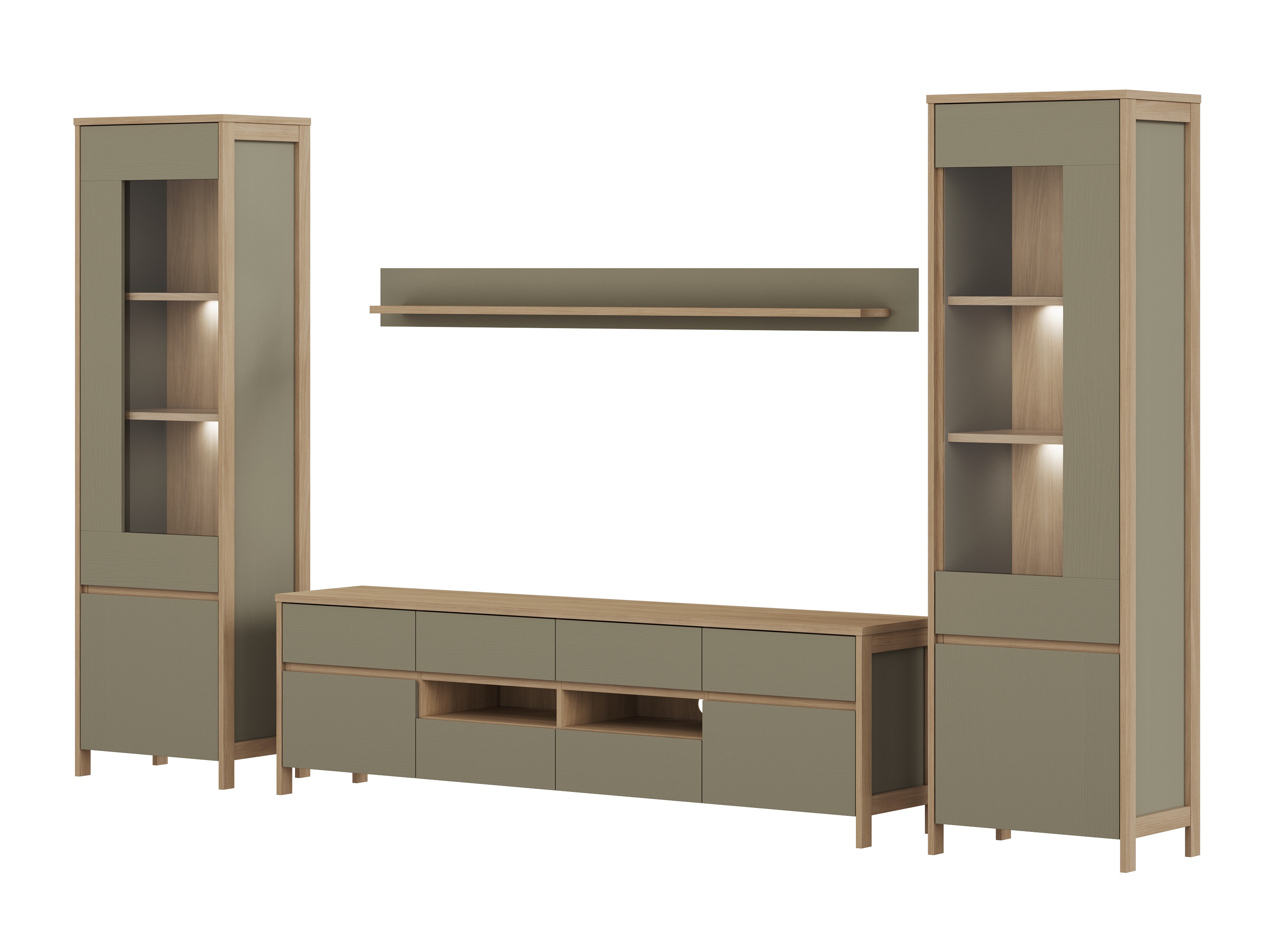 Wohnzimmer-Sets Fermaru 111 (Staubiges Grün + Eichenholzoptik)