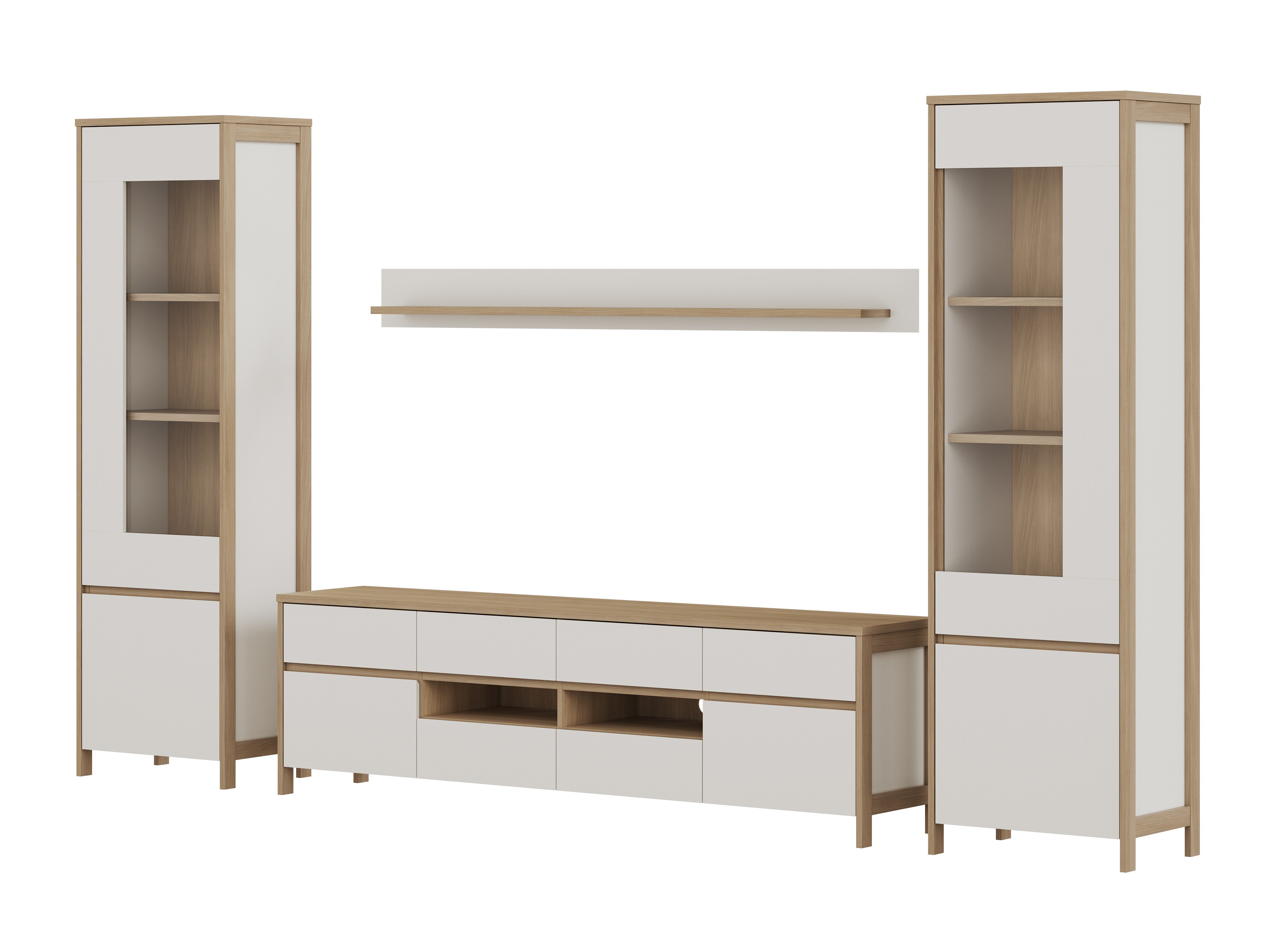 Wohnzimmer-Sets Fermaru 111 (Weiß + Eichenholzoptik)