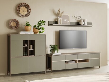 Wohnzimmer-Sets Fermaru 112 (Staubiges Grün + Eichenholzoptik)