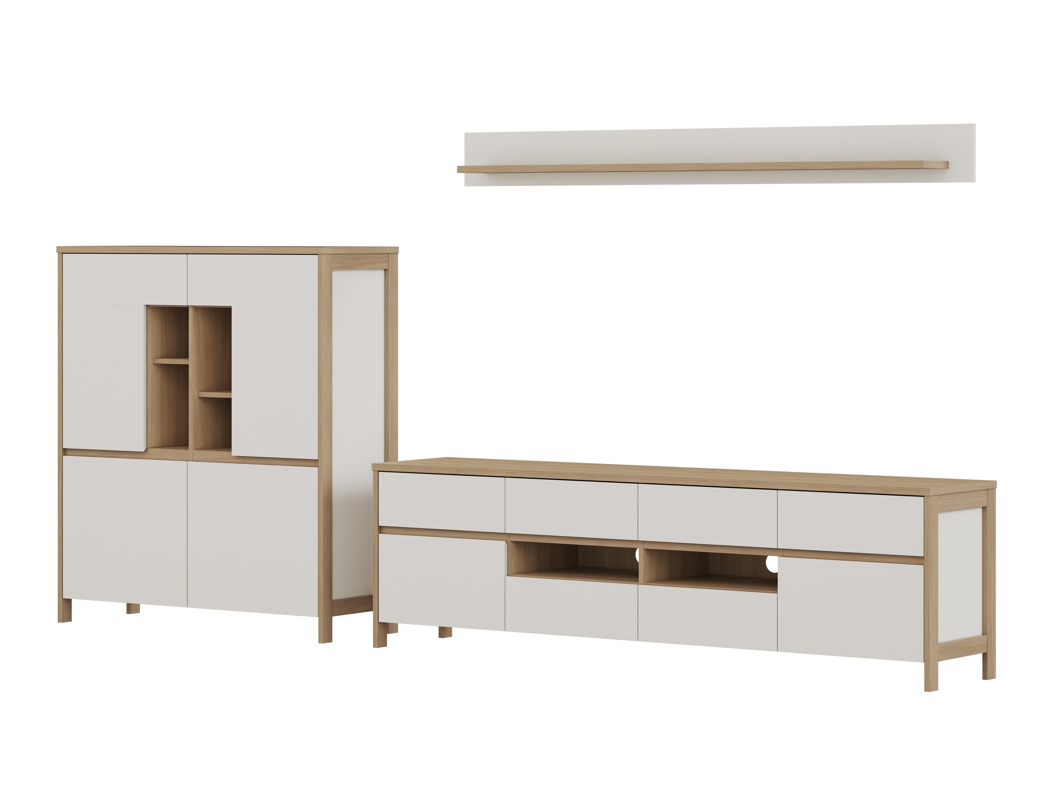 Wohnzimmer-Sets Fermaru 112 (Weiß + Eichenholzoptik)