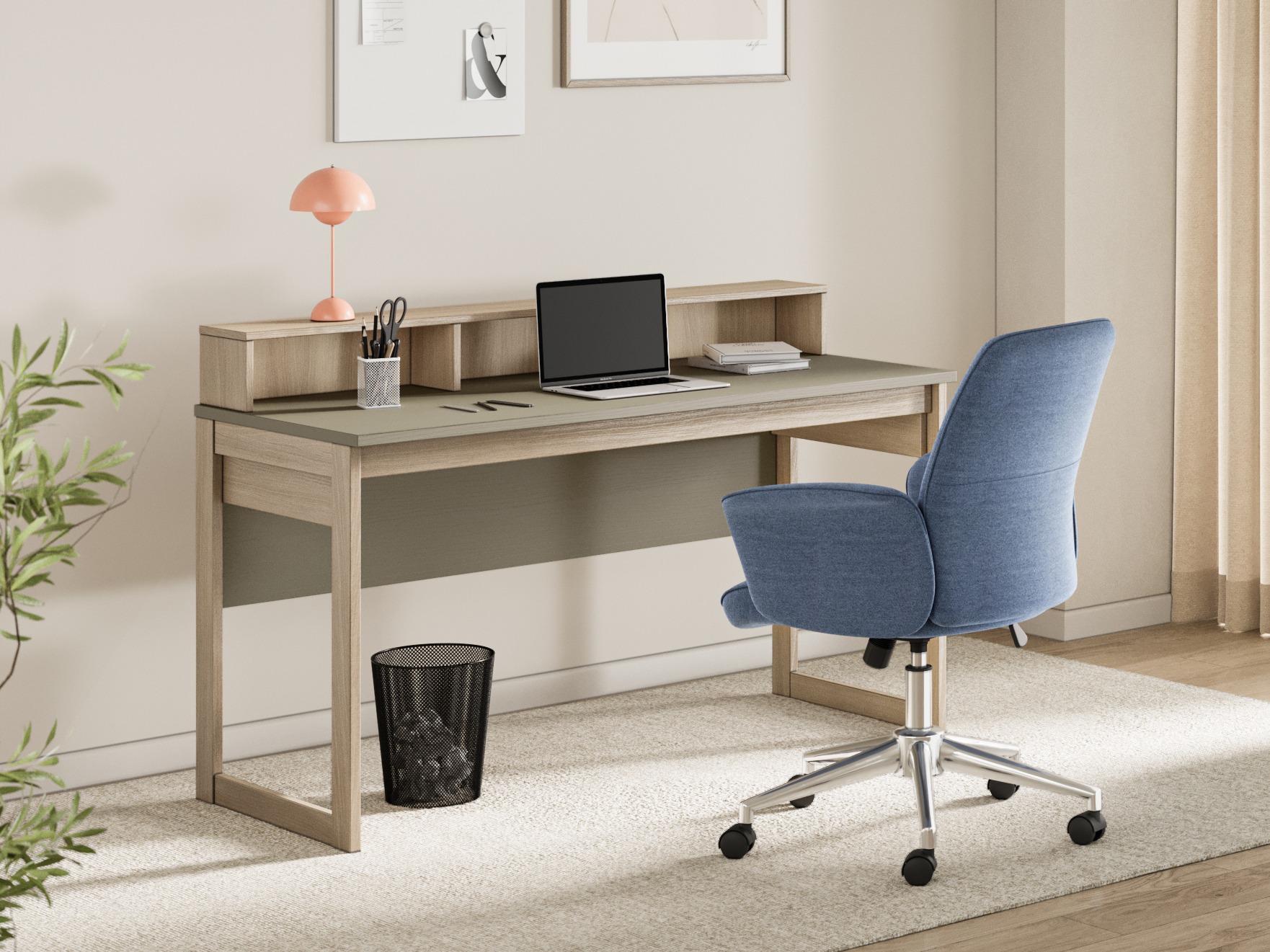 Bürotisch Fermaru 115 (Staubiges Grün + Eichenholzoptik)