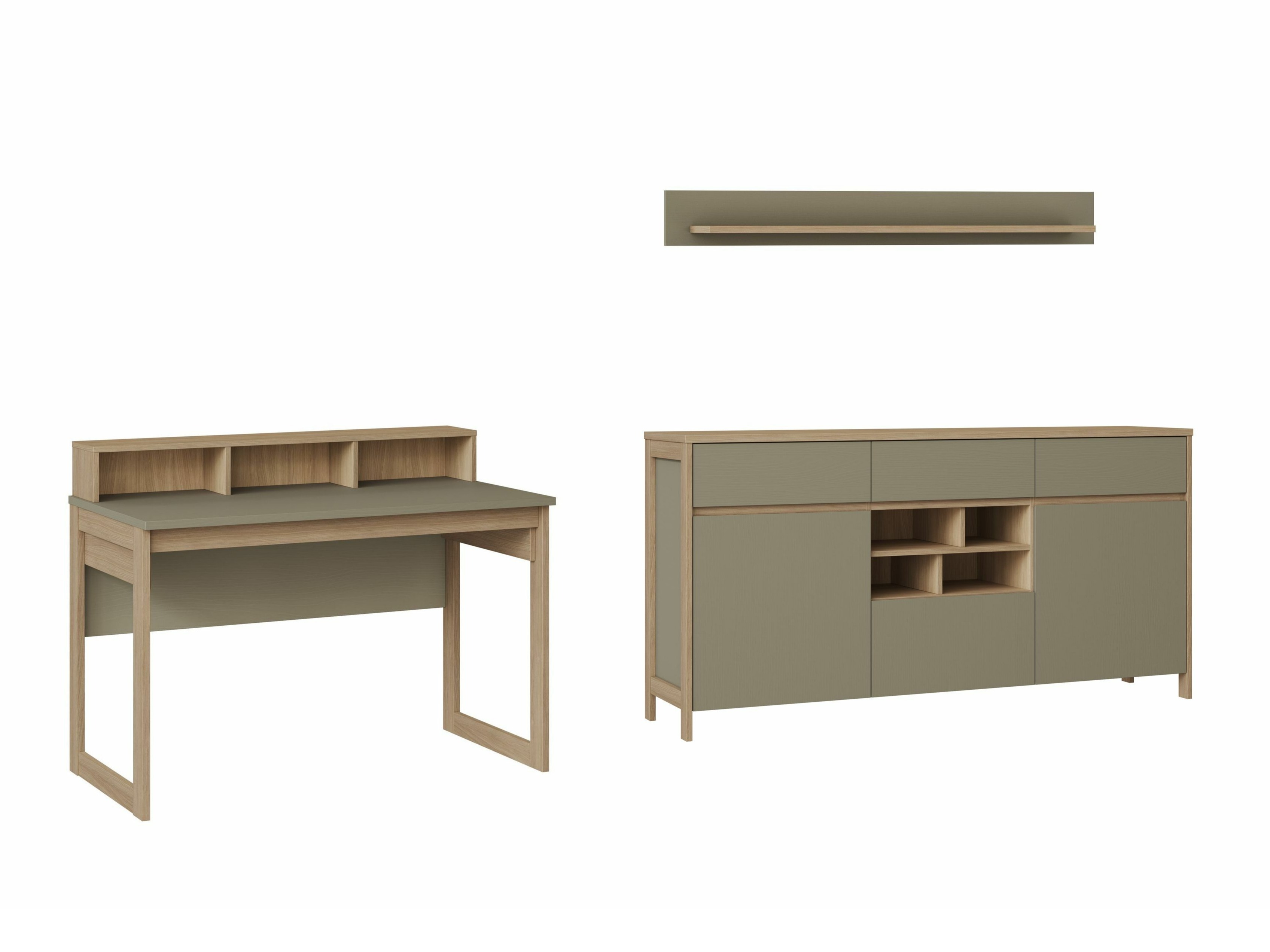 Heimbüro-Set Fermaru 116 (Staubiges Grün + Eichenholzoptik)