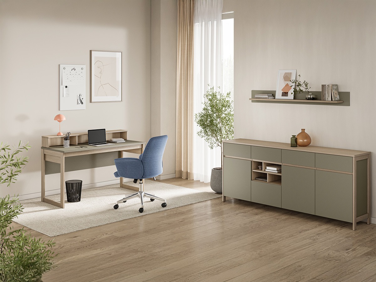 Heimbüro-Set Fermaru 117 (Staubiges Grün + Eichenholzoptik)