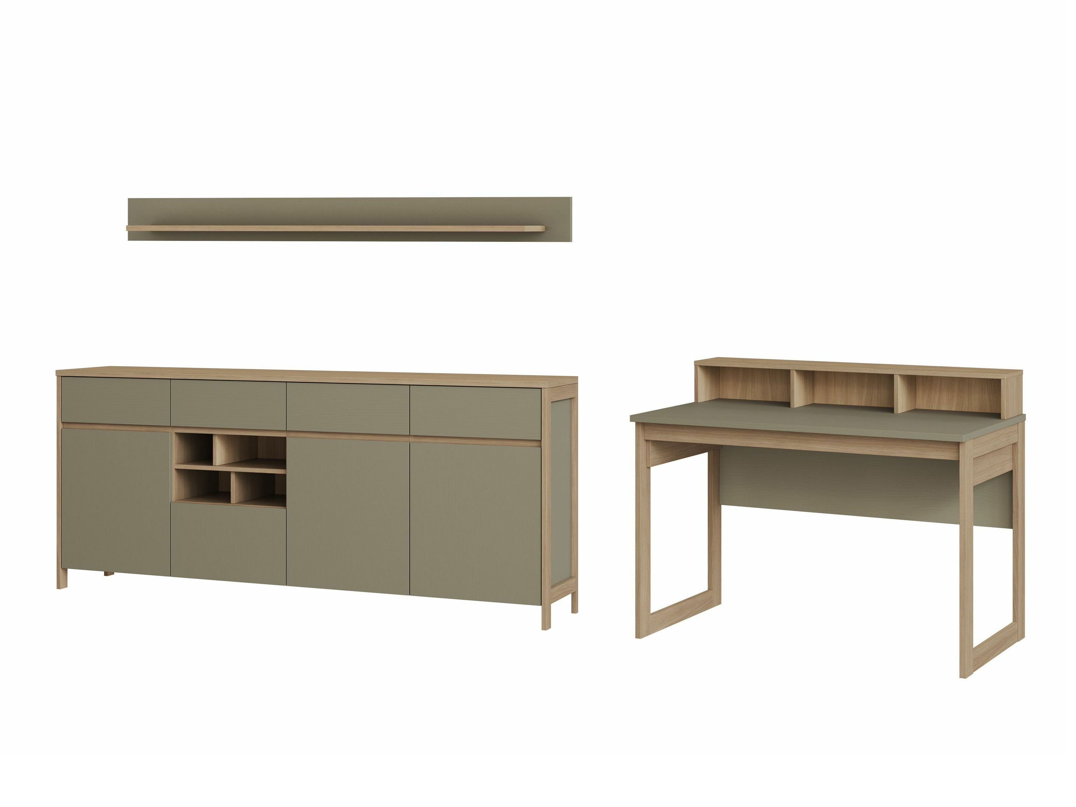 Heimbüro-Set Fermaru 117 (Staubiges Grün + Eichenholzoptik)