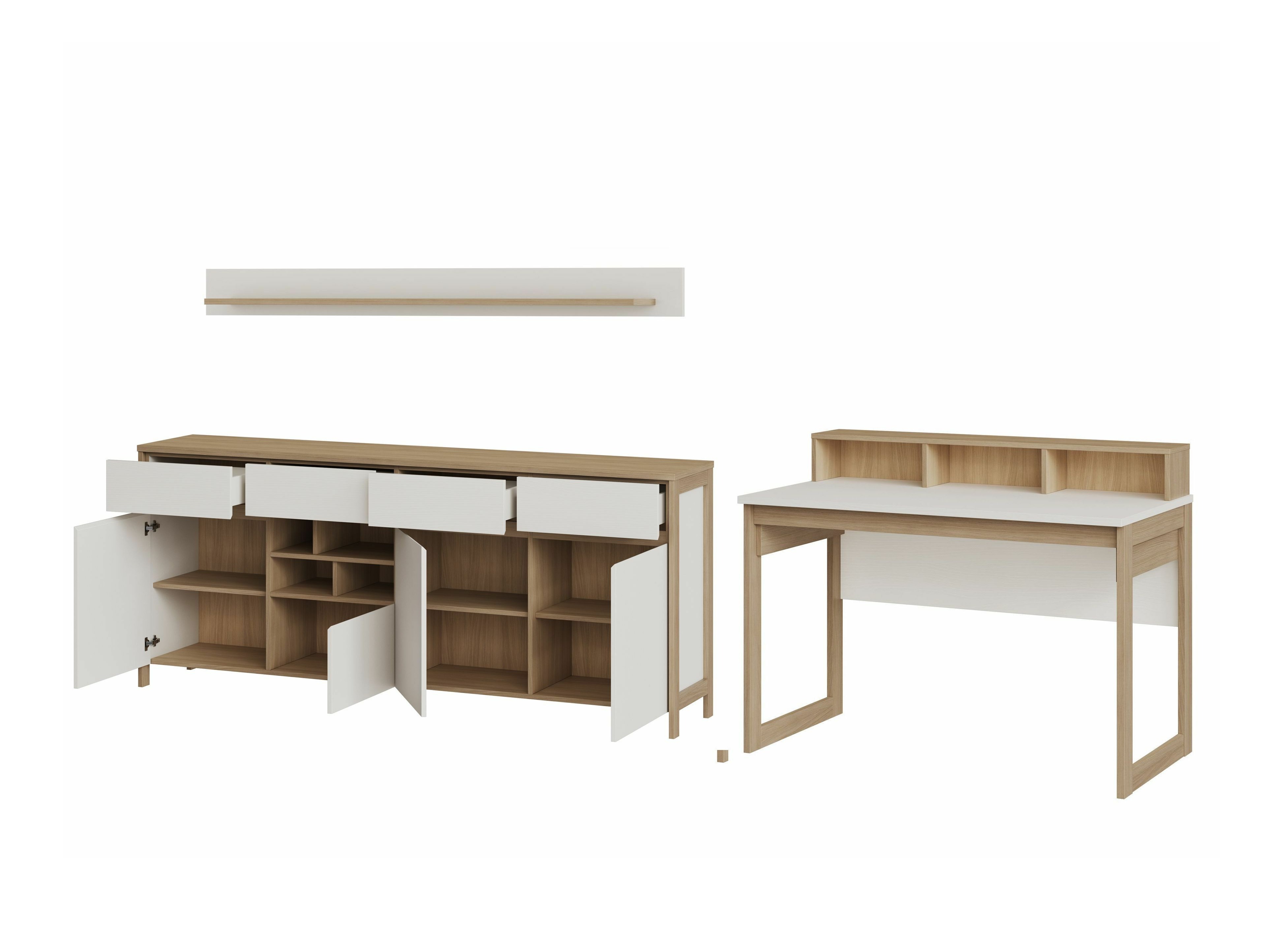 Heimbüro-Set Fermaru 117 (Weiß + Eichenholzoptik)
