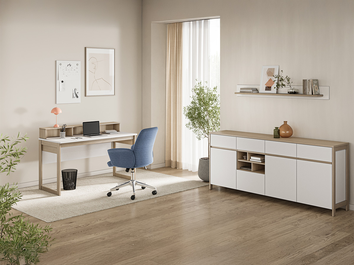 Heimbüro-Set Fermaru 117 (Weiß + Eichenholzoptik)