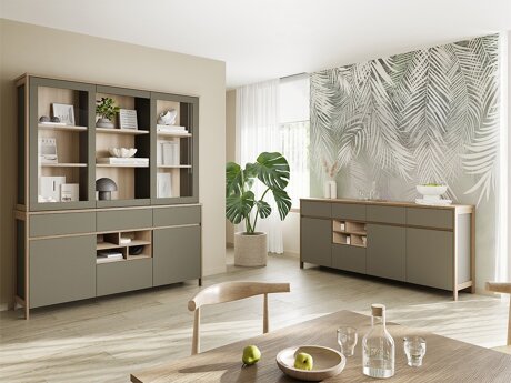Möbel-Set Fermaru 114 (Staubiges Grün + Eichenholzoptik)