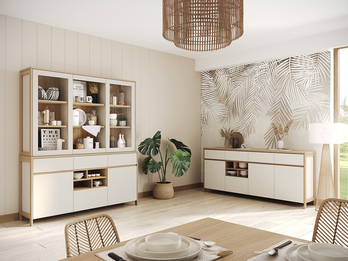 Möbel-Set Fermaru 114 (Weiß + Eichenholzoptik)