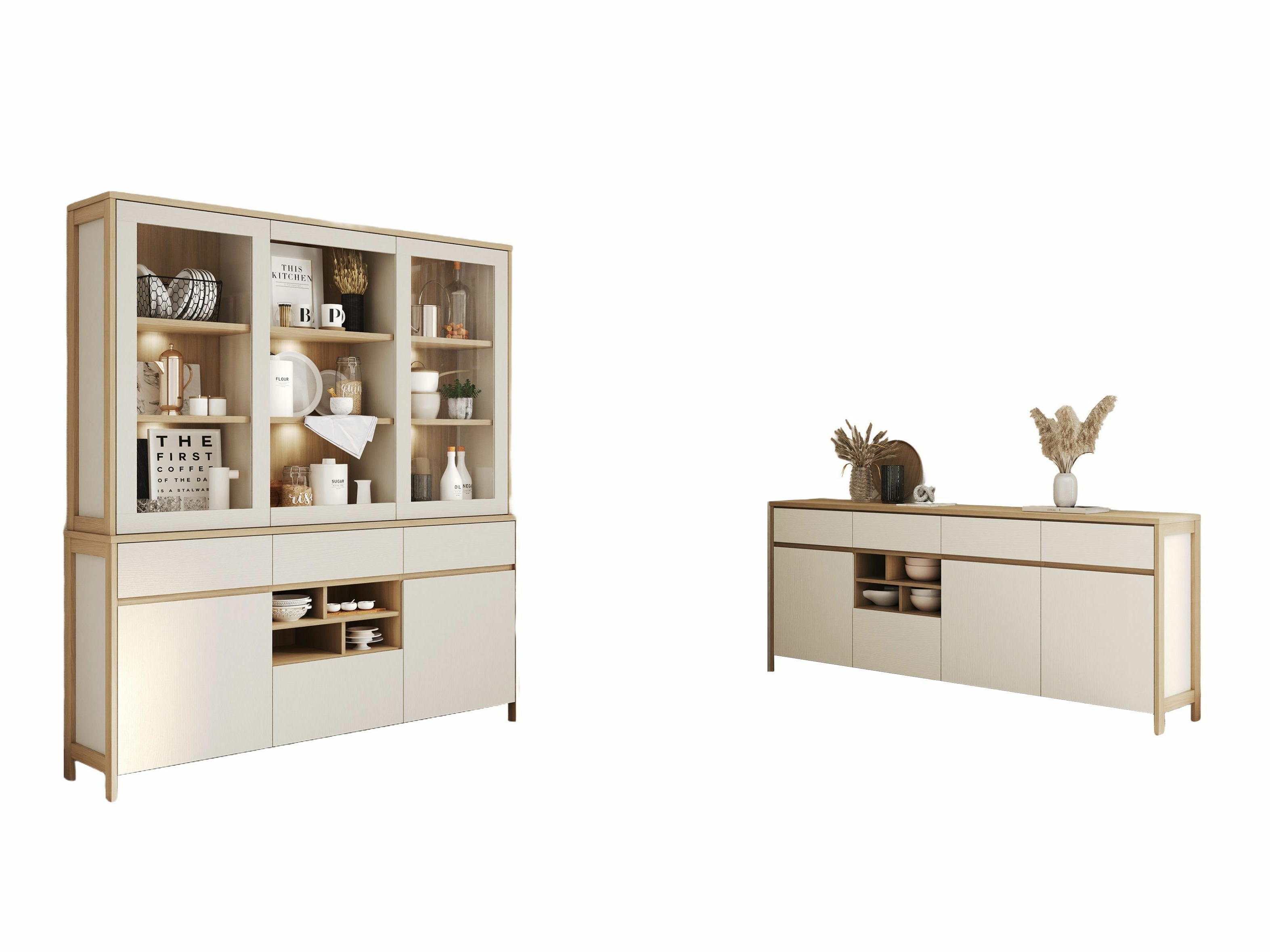 Möbel-Set Fermaru 114 (Weiß + Eichenholzoptik)