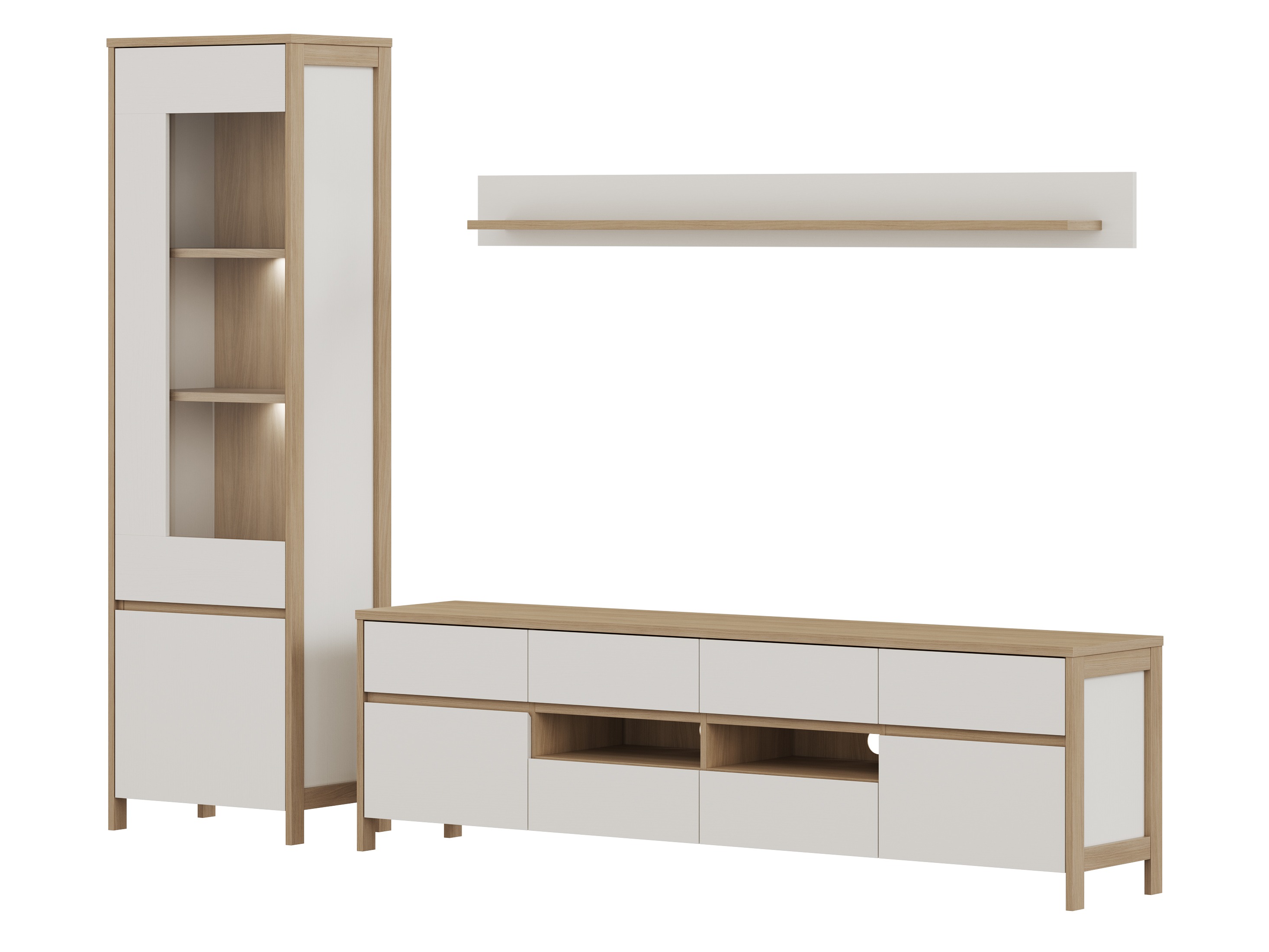 Wohnzimmer-Sets Fermaru 113 (Weiß + Eichenholzoptik)