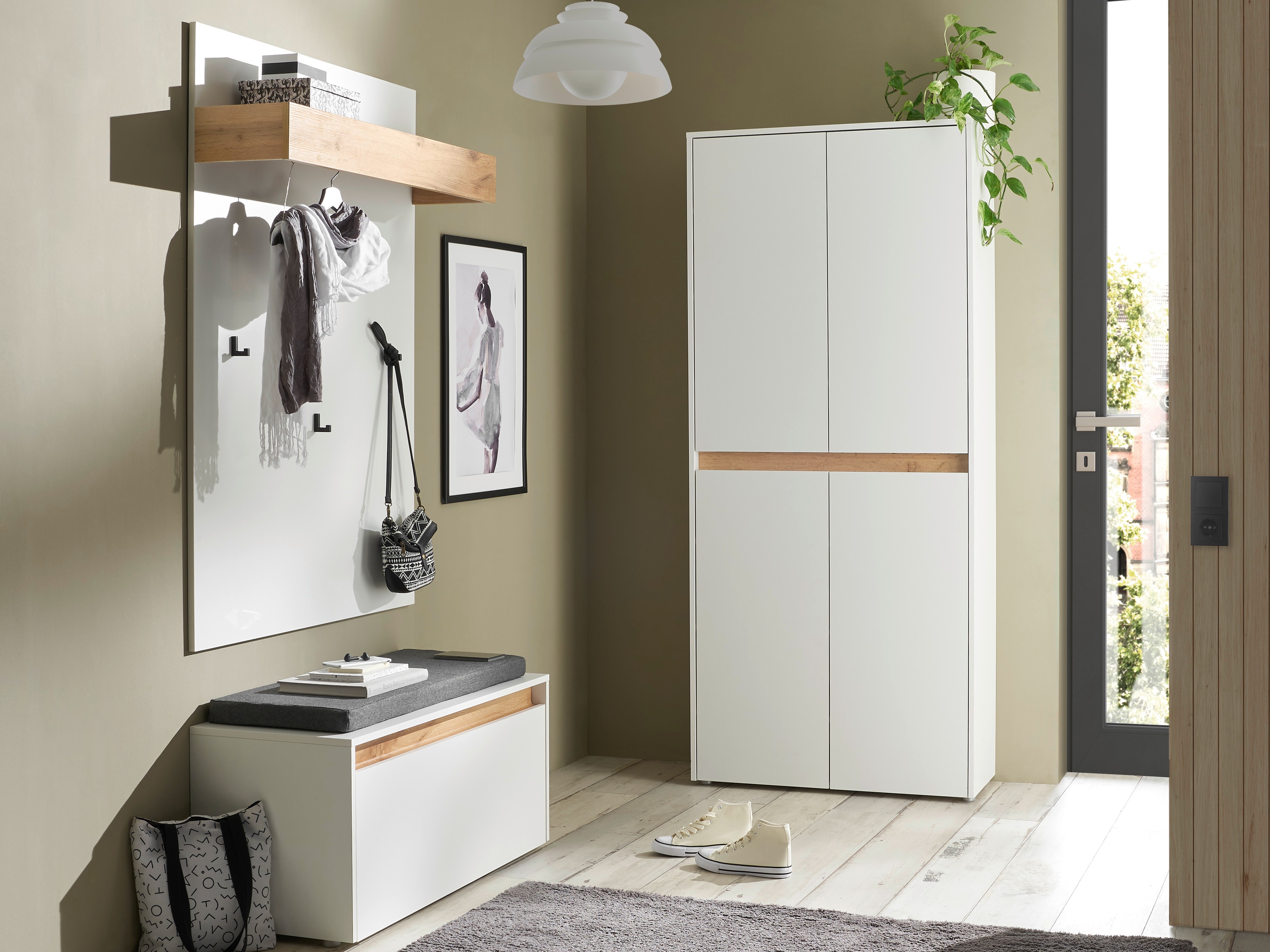 Flurgarnitur Elbsori 177 (Weiß + Wotan Eiche)