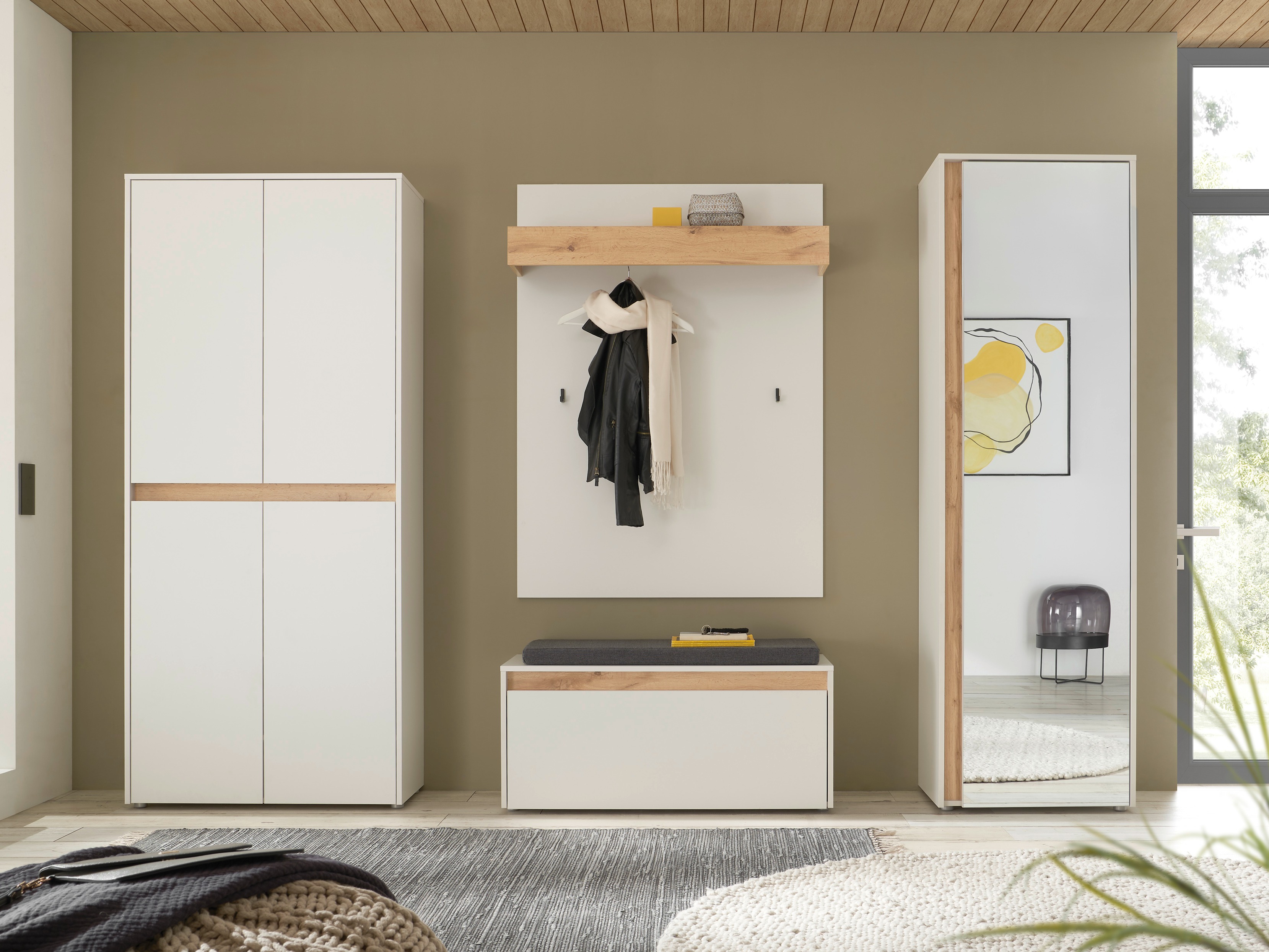 Flurgarnitur Elbsori 177 (Weiß + Wotan Eiche)