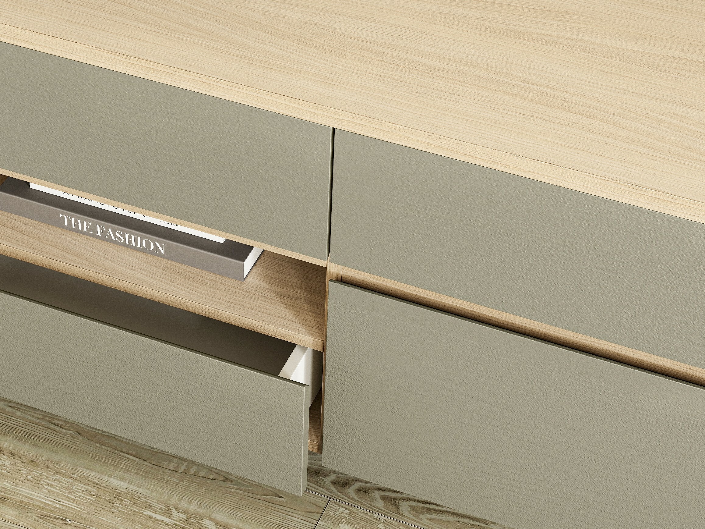 Wohnzimmer-Sets Fermaru 110 (Staubiges Grün + Eichenholzoptik)