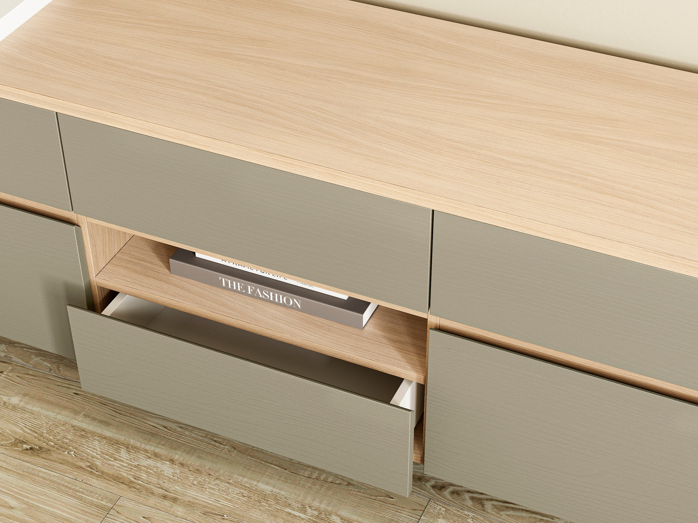 Wohnzimmer-Sets Fermaru 111 (Staubiges Grün + Eichenholzoptik)