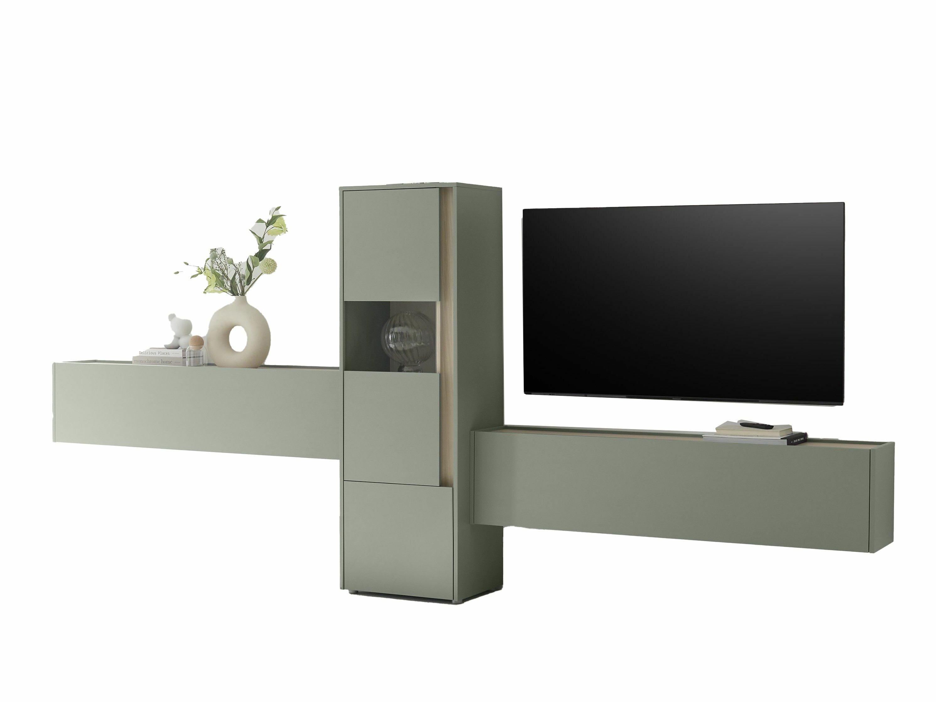 Wohnzimmer-Sets Elbsori 122 (Grün + Eichenholzoptik)