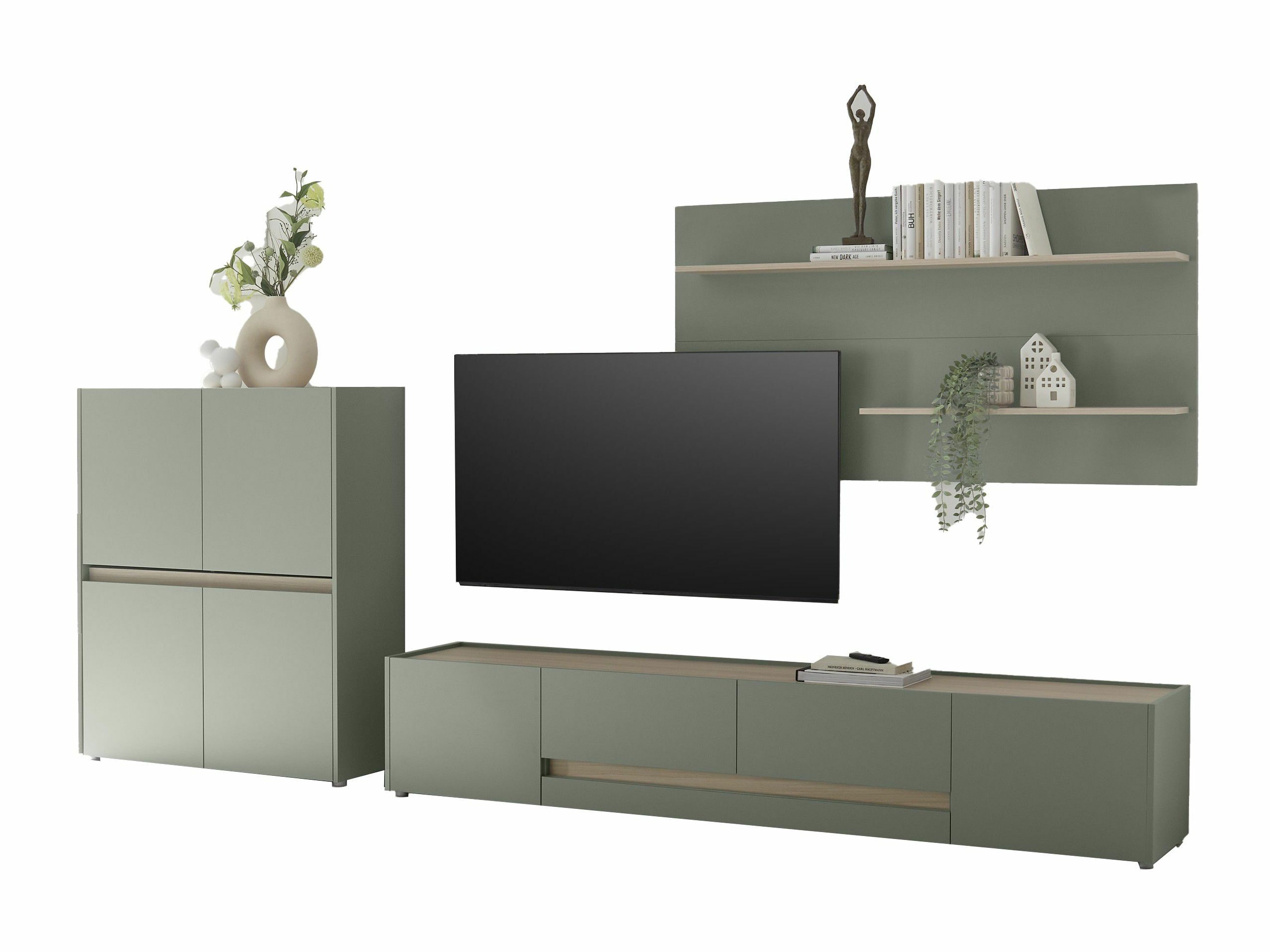 Wohnzimmer-Sets Elbsori 127 (Grün + Eichenholzoptik)