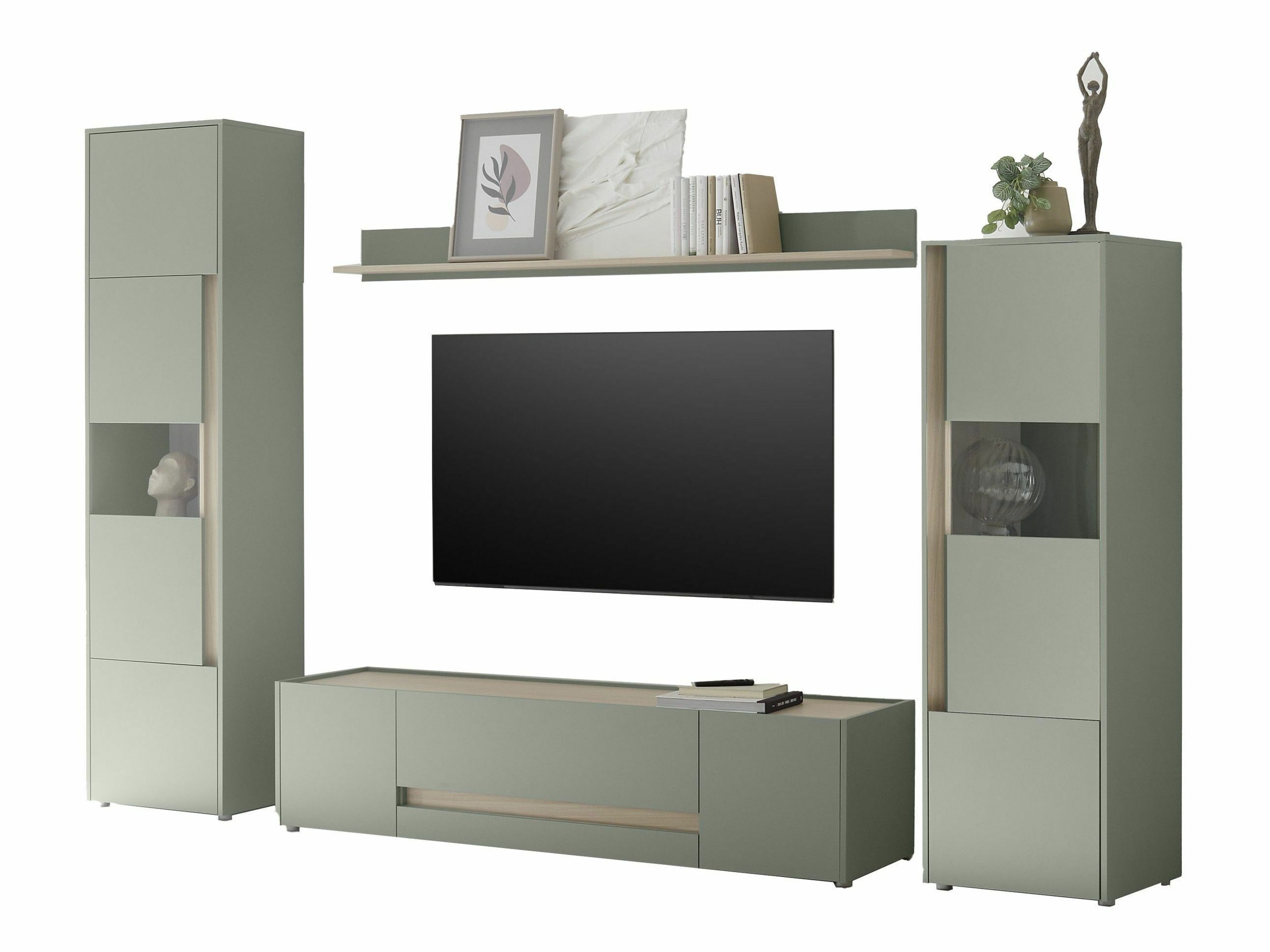 Wohnzimmer-Sets Elbsori 130 (Grün + Eichenholzoptik)