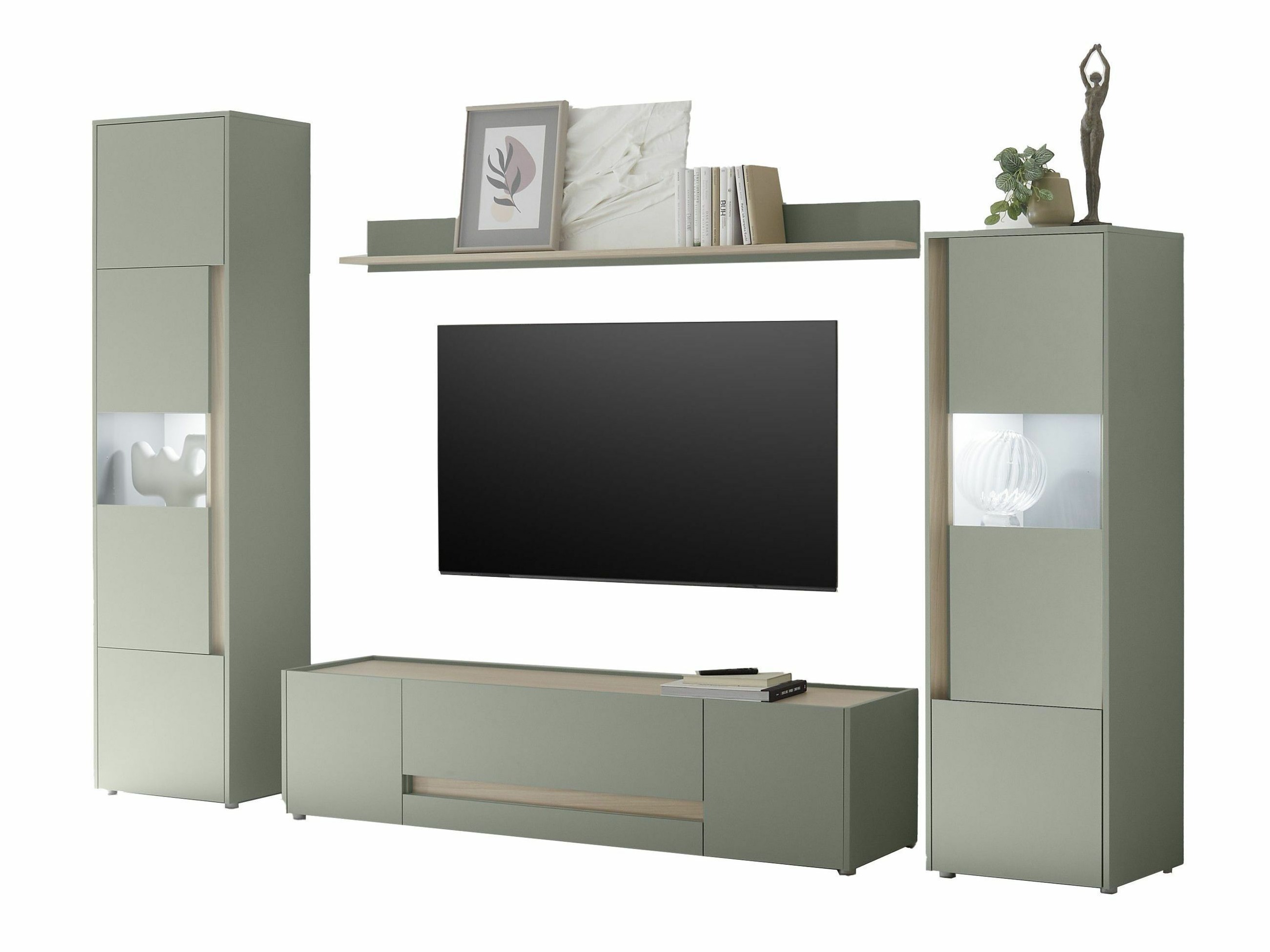 Wohnzimmer-Sets Elbsori 130 (Grün + Eichenholzoptik)