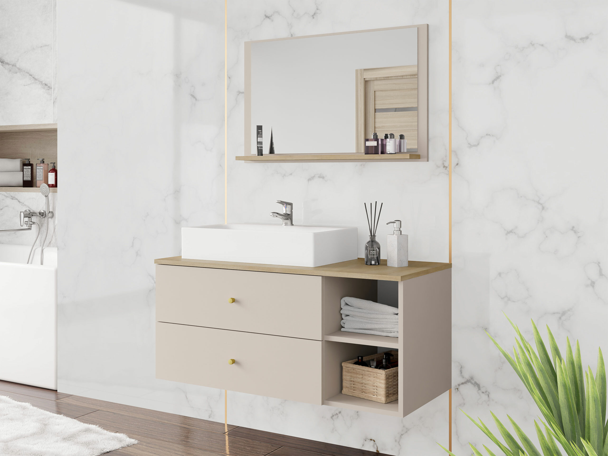 Badezimmer-Set Salus I (Kaschmir + Eichenholzoptik)
