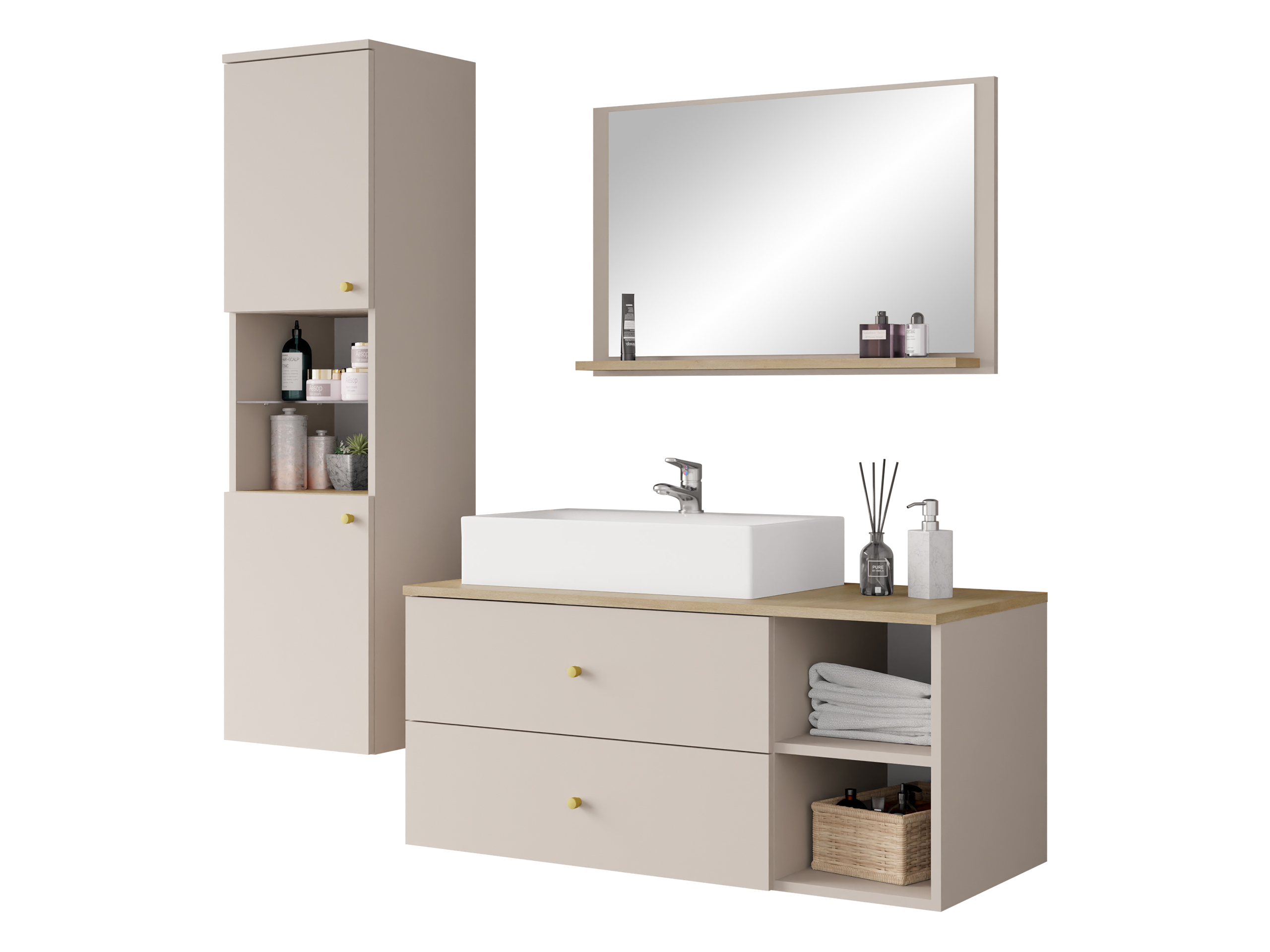 Badezimmer-Set Salus II (Kaschmir + Eichenholzoptik)