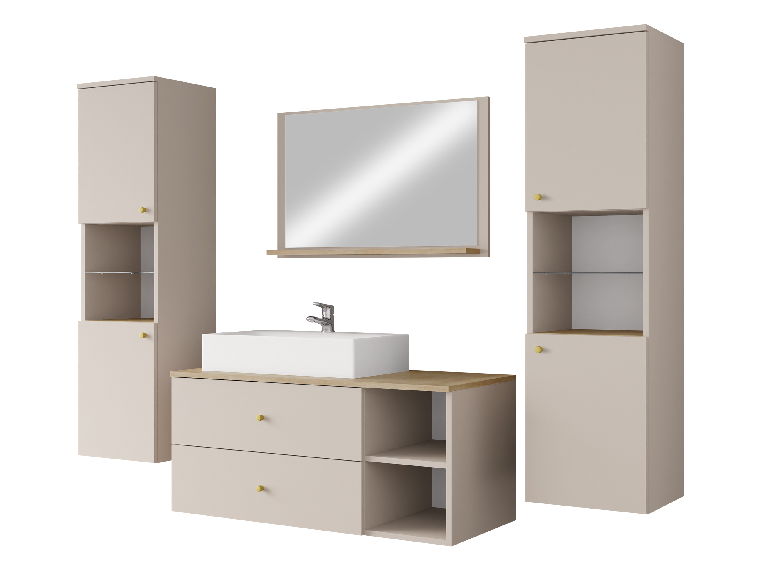 Badezimmer-Set Salus III (Kaschmir + Eichenholzoptik)