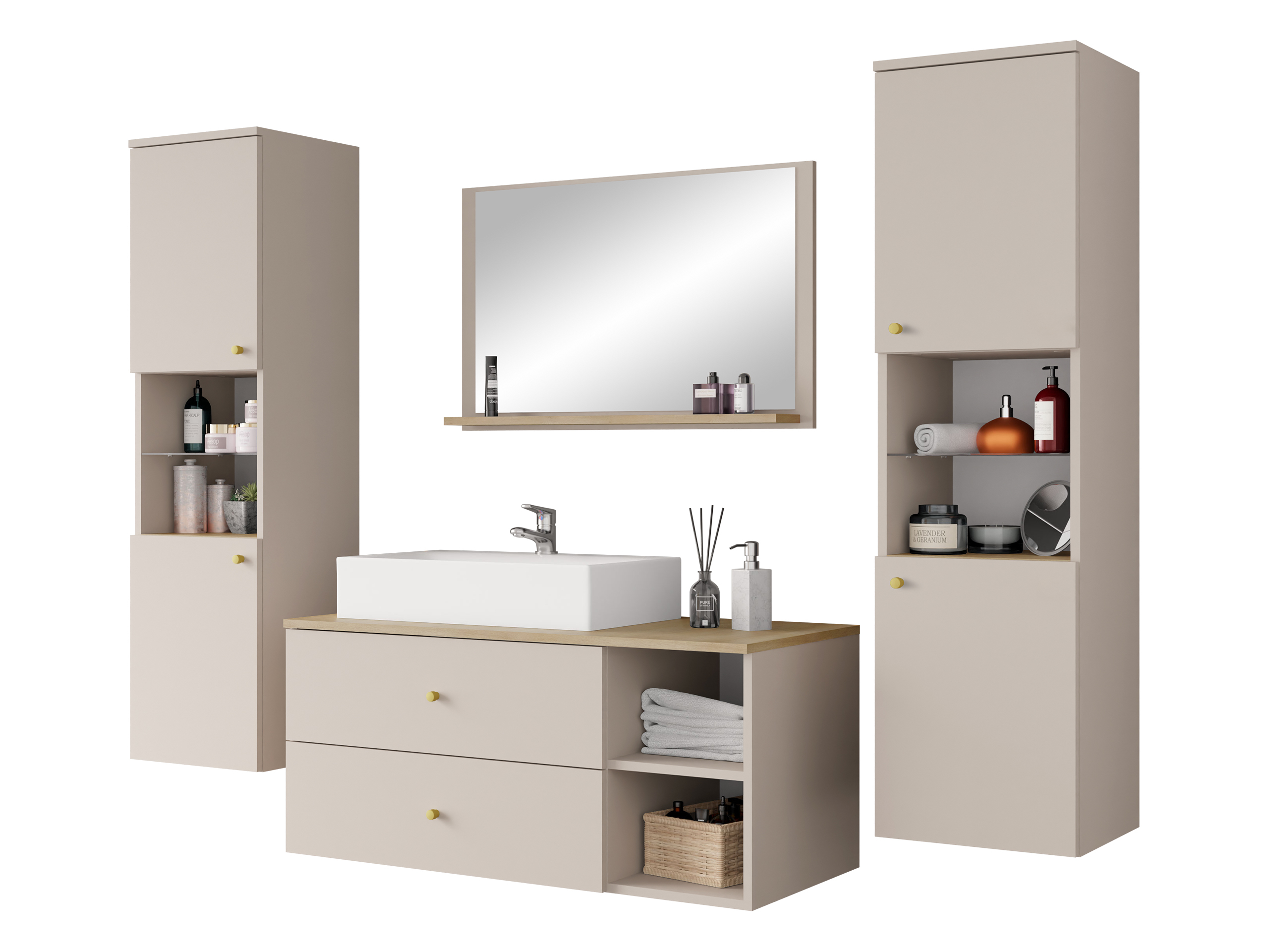 Badezimmer-Set Salus III (Kaschmir + Eichenholzoptik)
