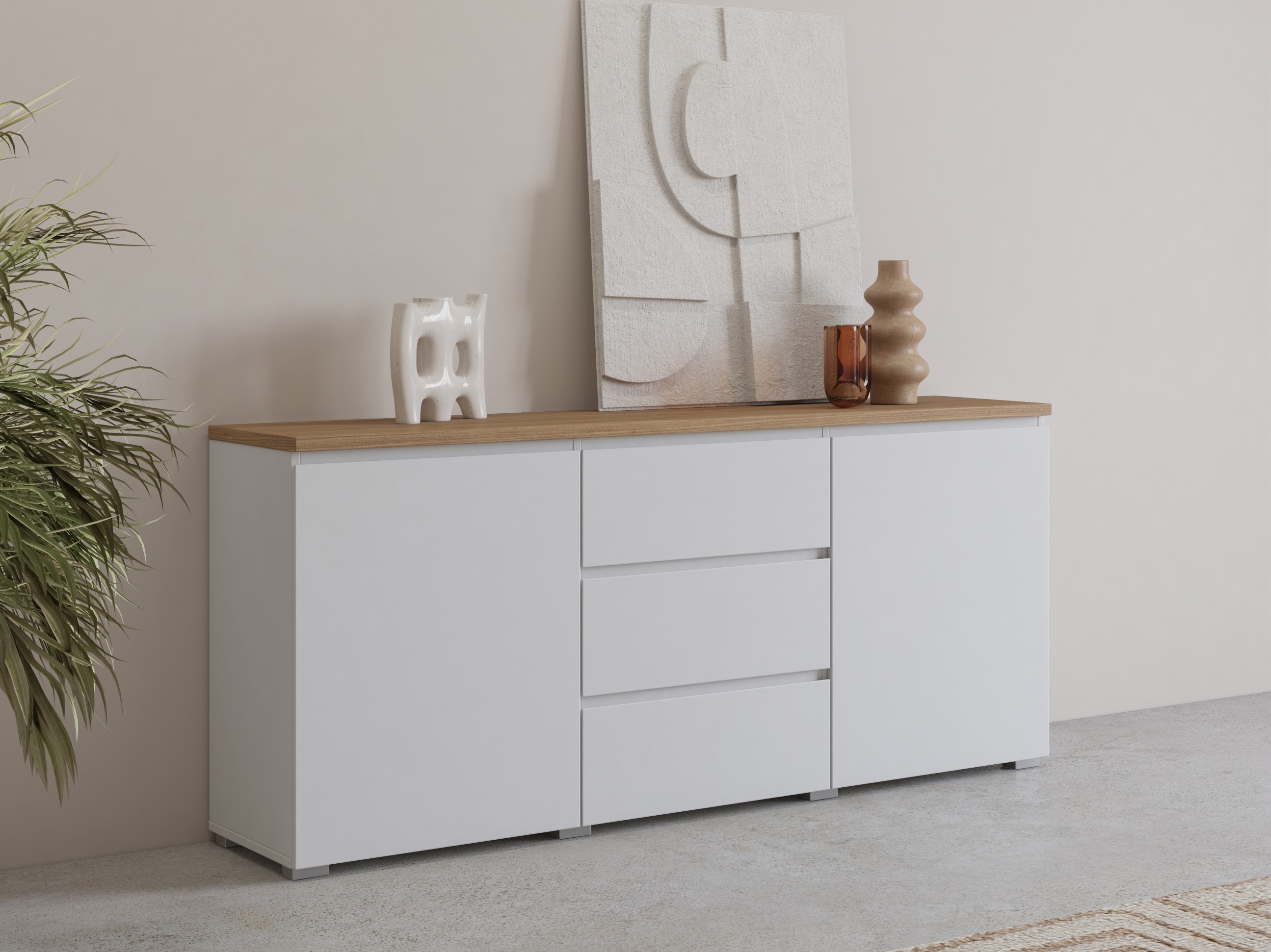 Kommoden Baletu 106 (Weiß + Eichenholzoptik)