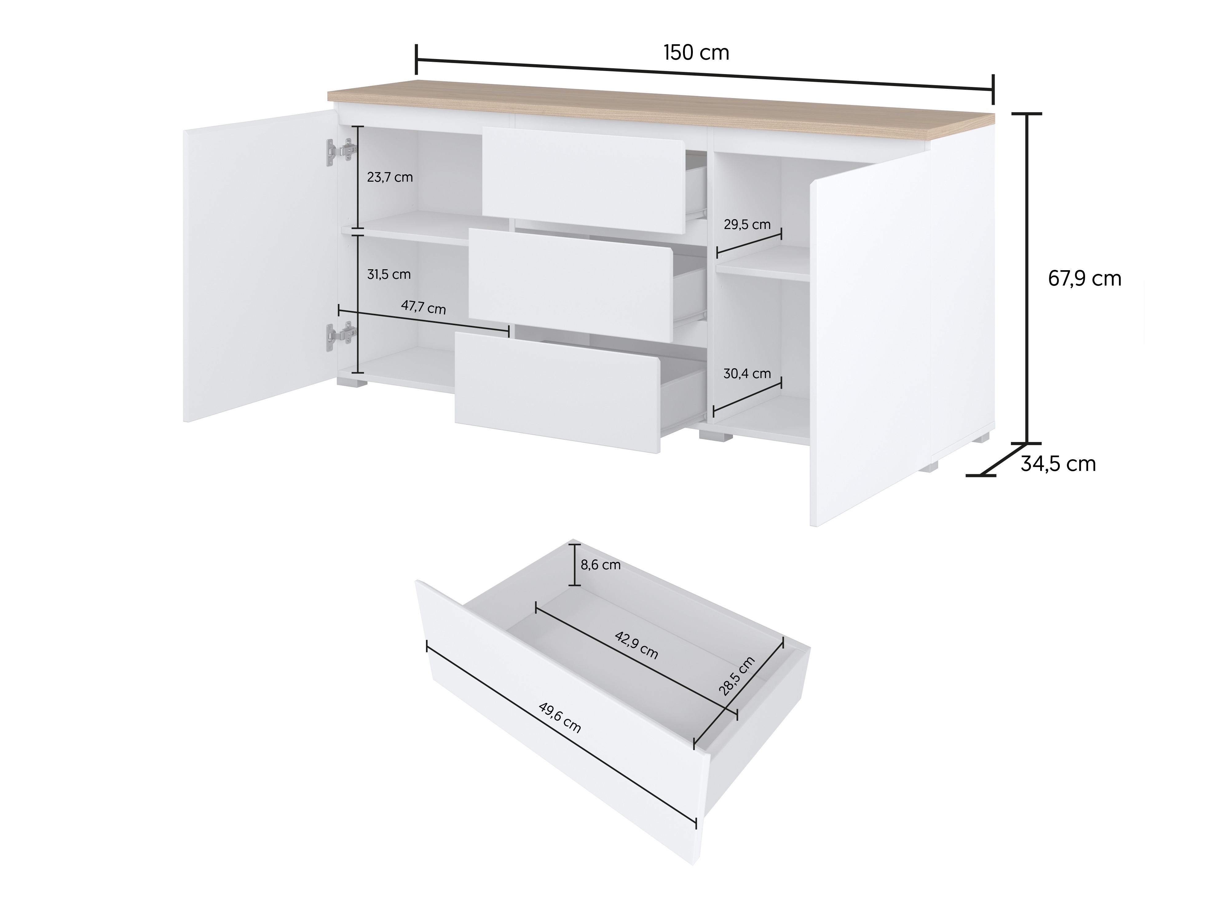 Kommoden Baletu 106 (Weiß + Eichenholzoptik)