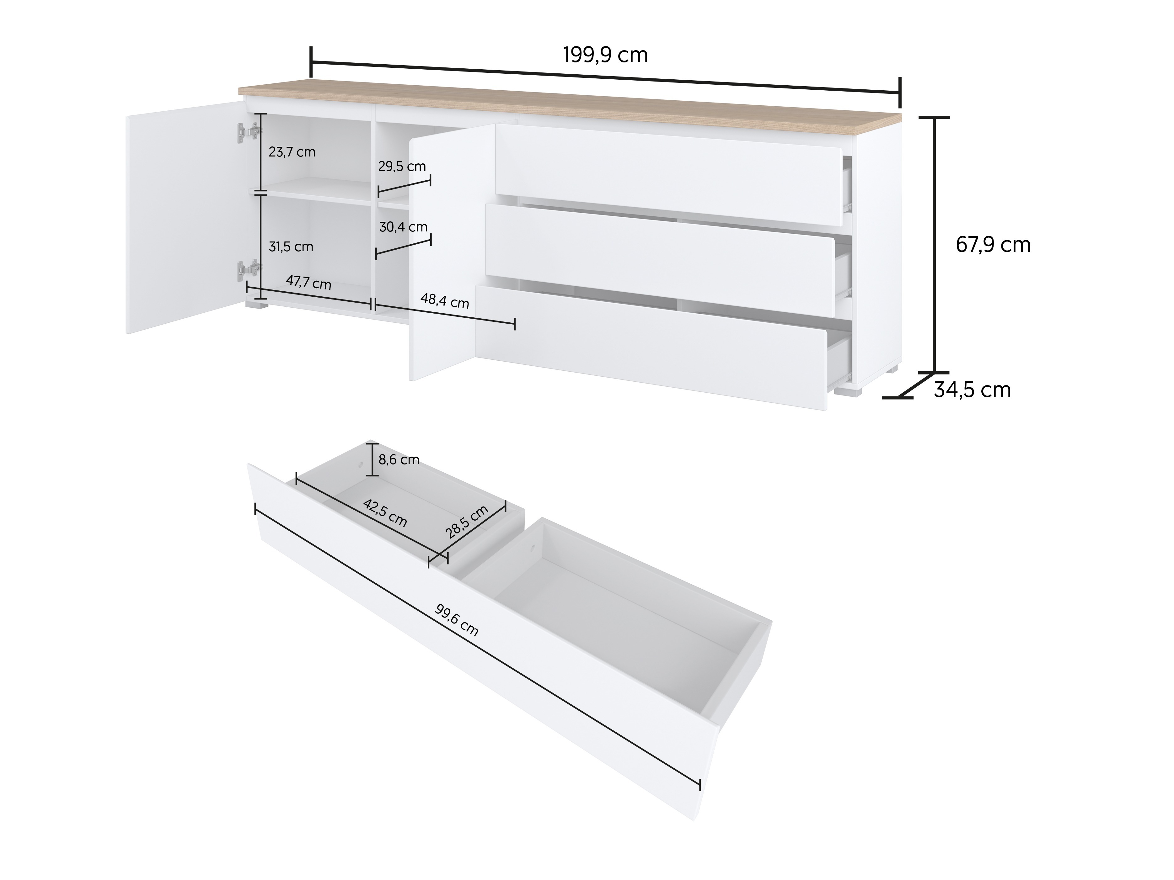 Kommoden Baletu 107 (Weiß + Eichenholzoptik)