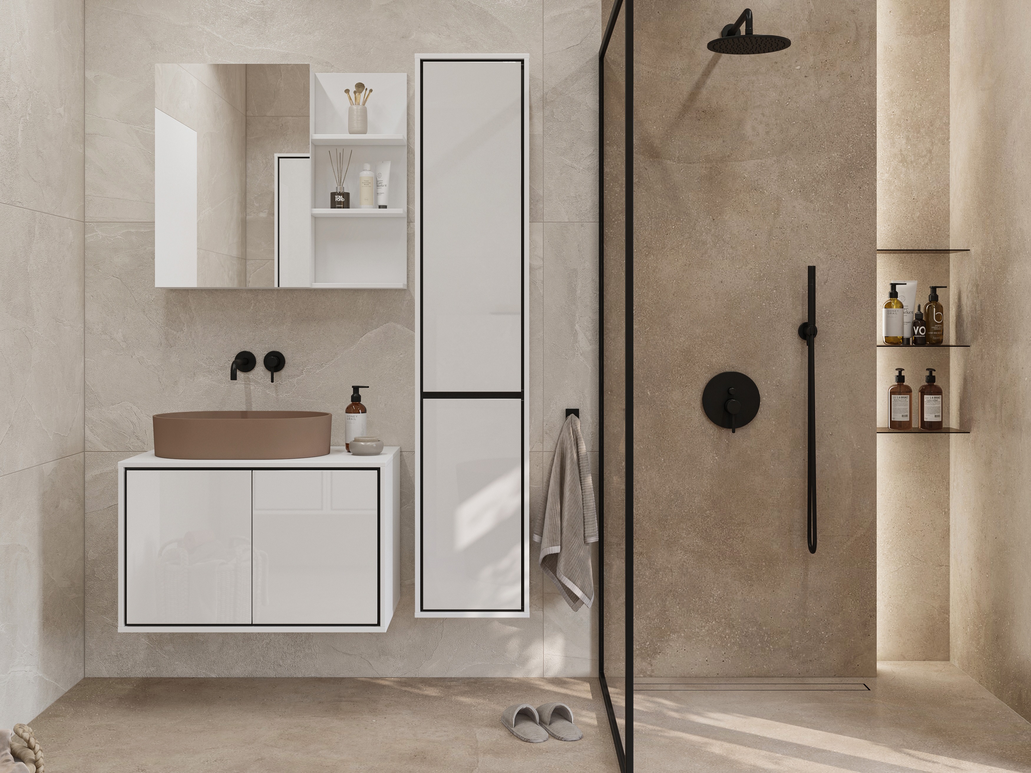 Badezimmer-Set Tecavu 105 (Weiß glänzend + Weiß)