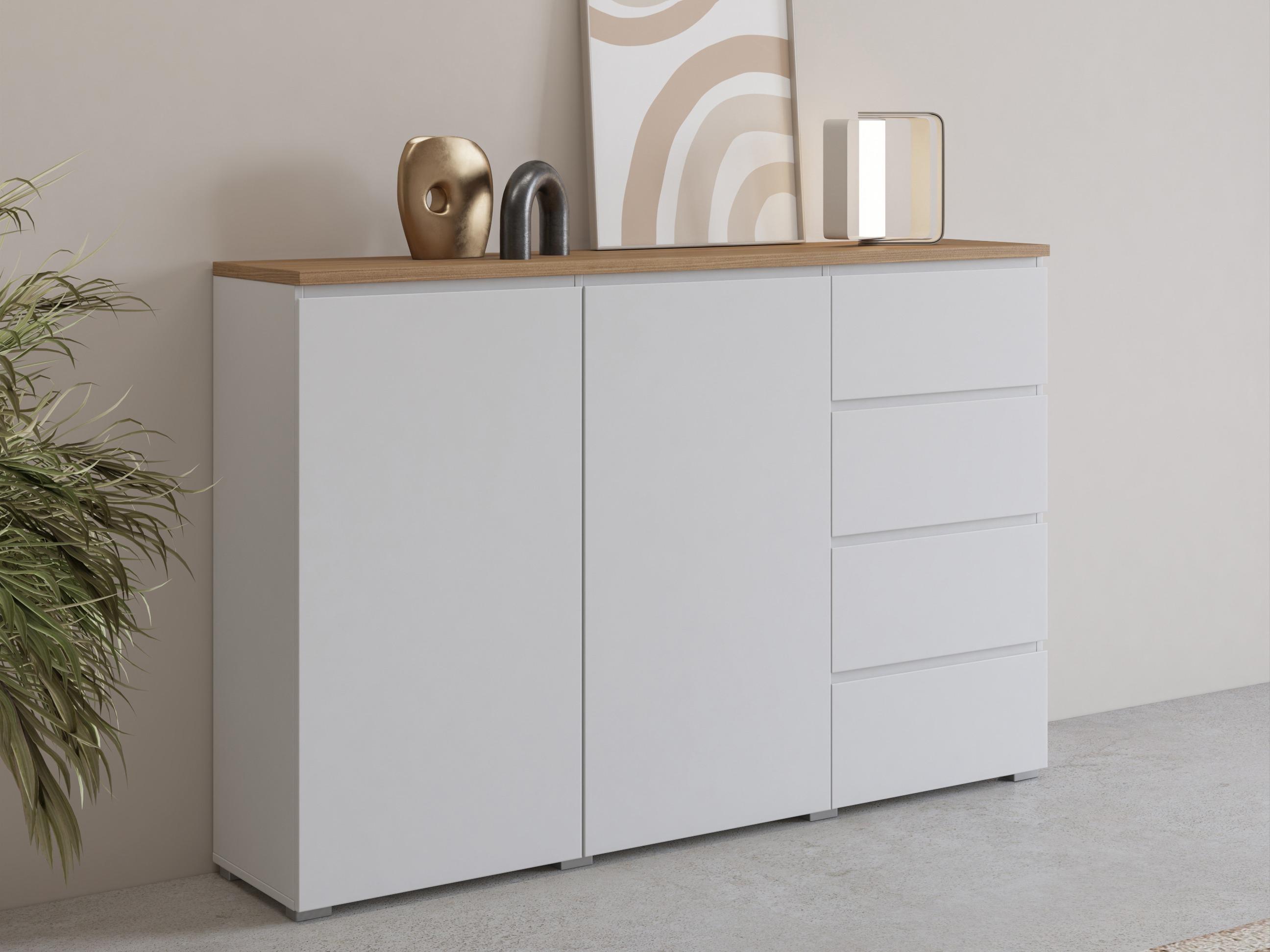Kommoden Baletu 109 (Weiß + Eichenholzoptik)