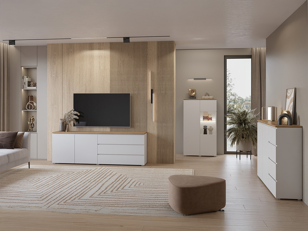 Kommoden Baletu 109 (Weiß + Eichenholzoptik)