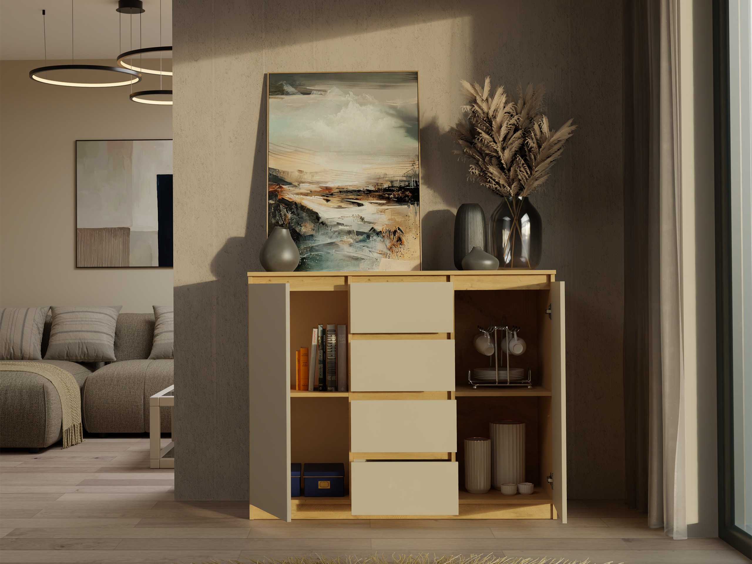 Kommoden Elbvelu 113 (Artisan Eichenholzoptik + Kaschmir)