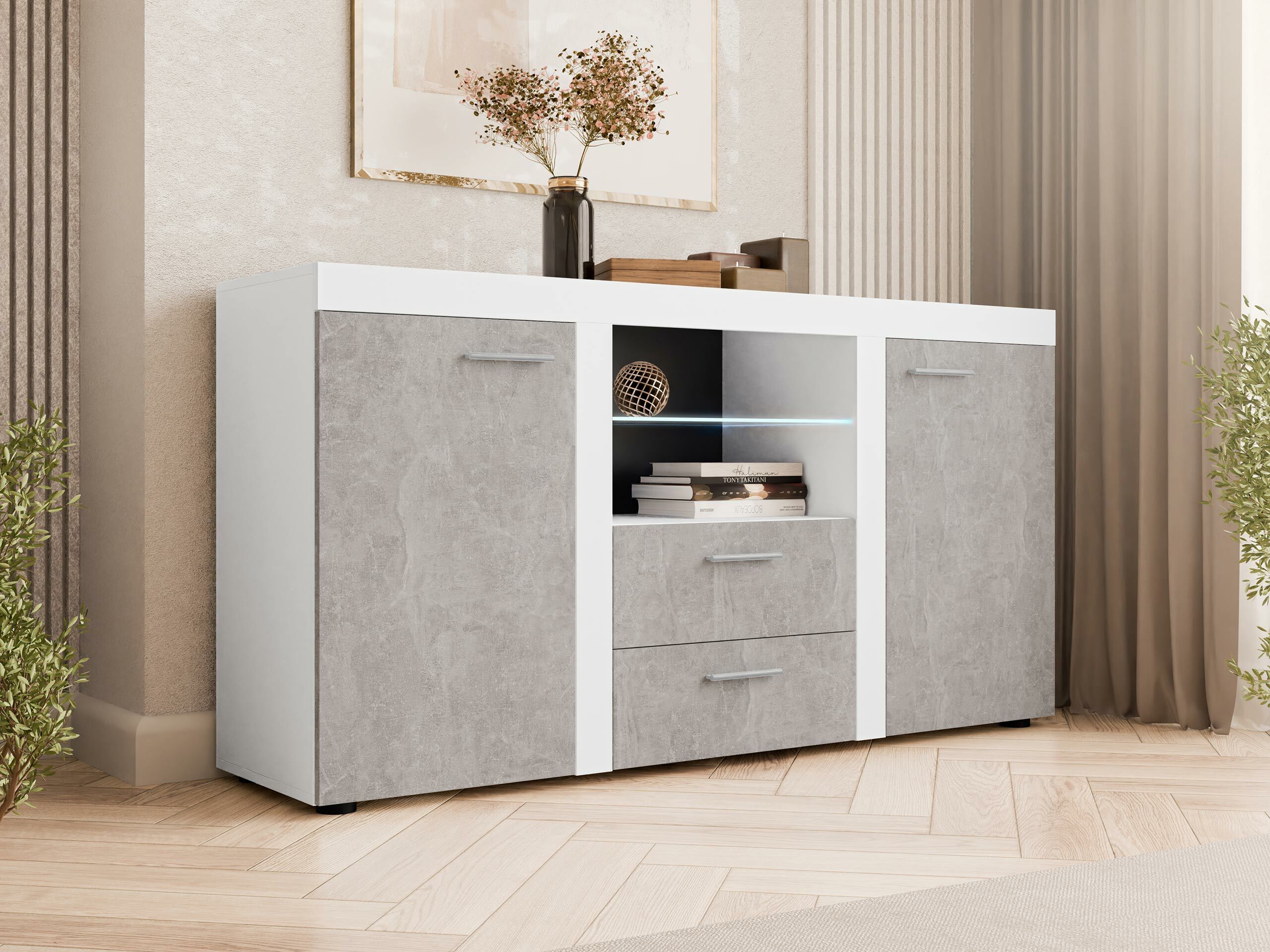 Kommoden Tucson 104 (Weiß + Beton)