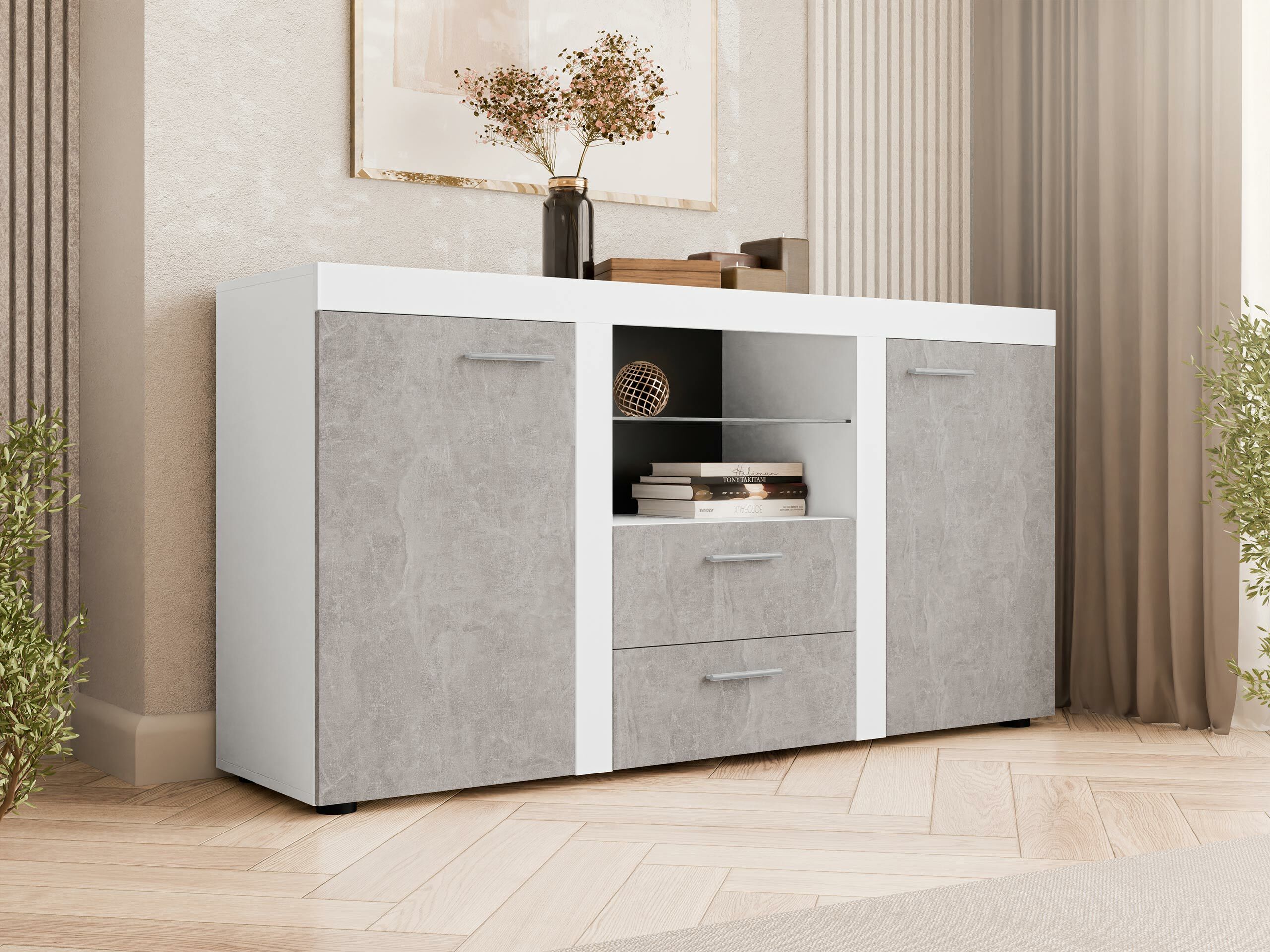 Kommoden Tucson 104 (Weiß + Beton)