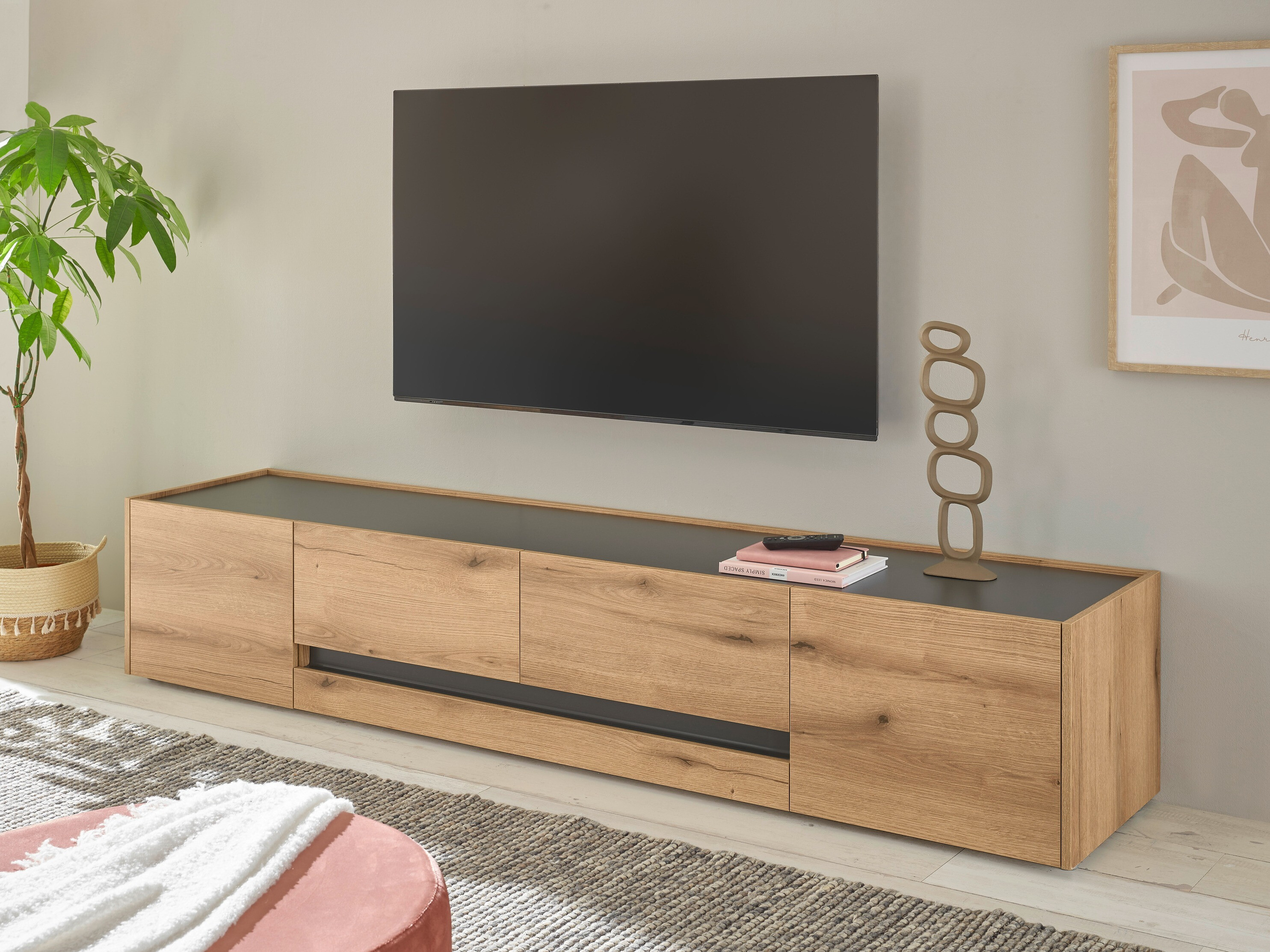 TV-Möbel Elbsori 116 (Eichenholzoptik + Anthrazit)