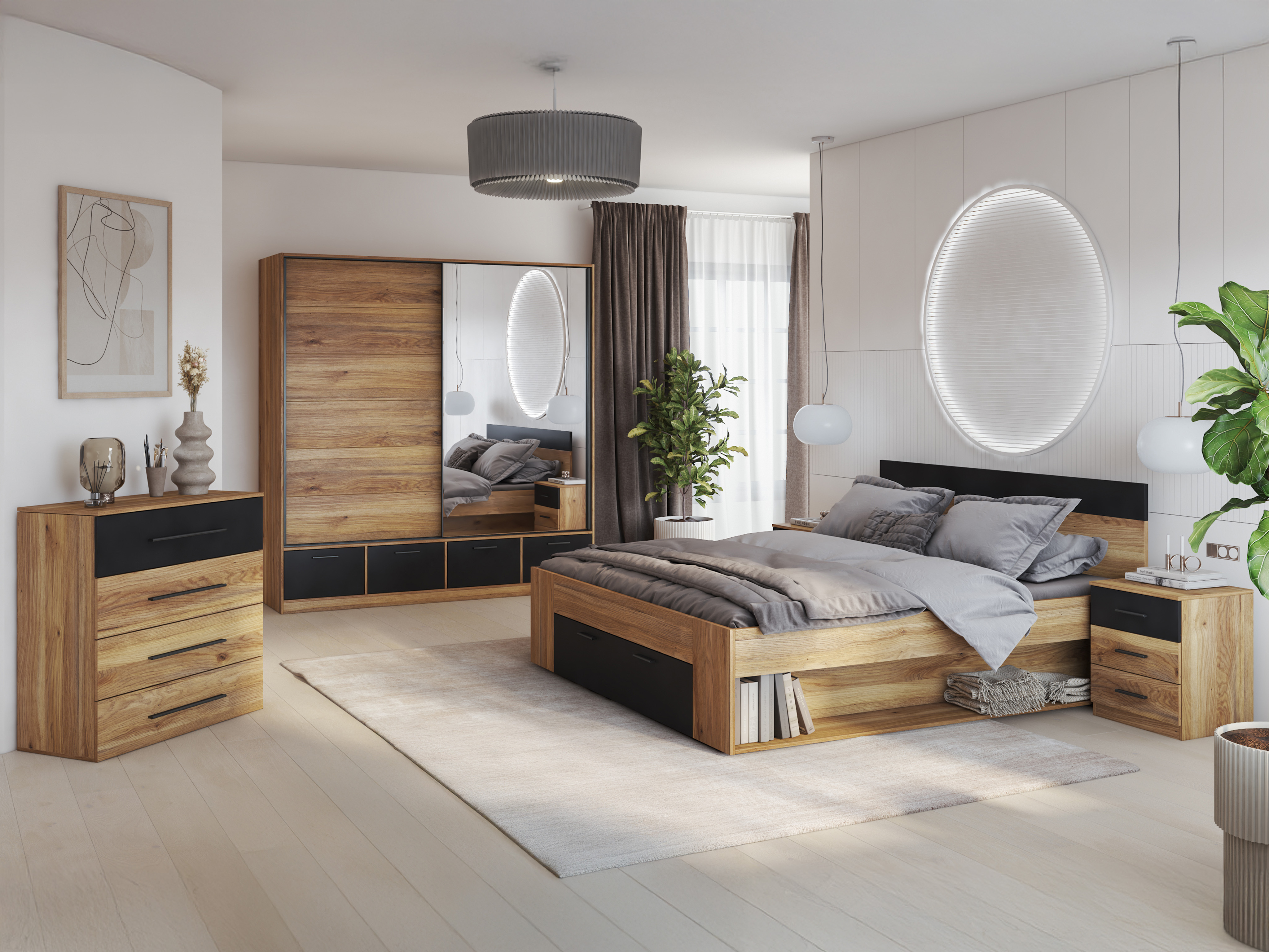 Bett Melvele 108 (Eichenholzoptik + Schwarz)
