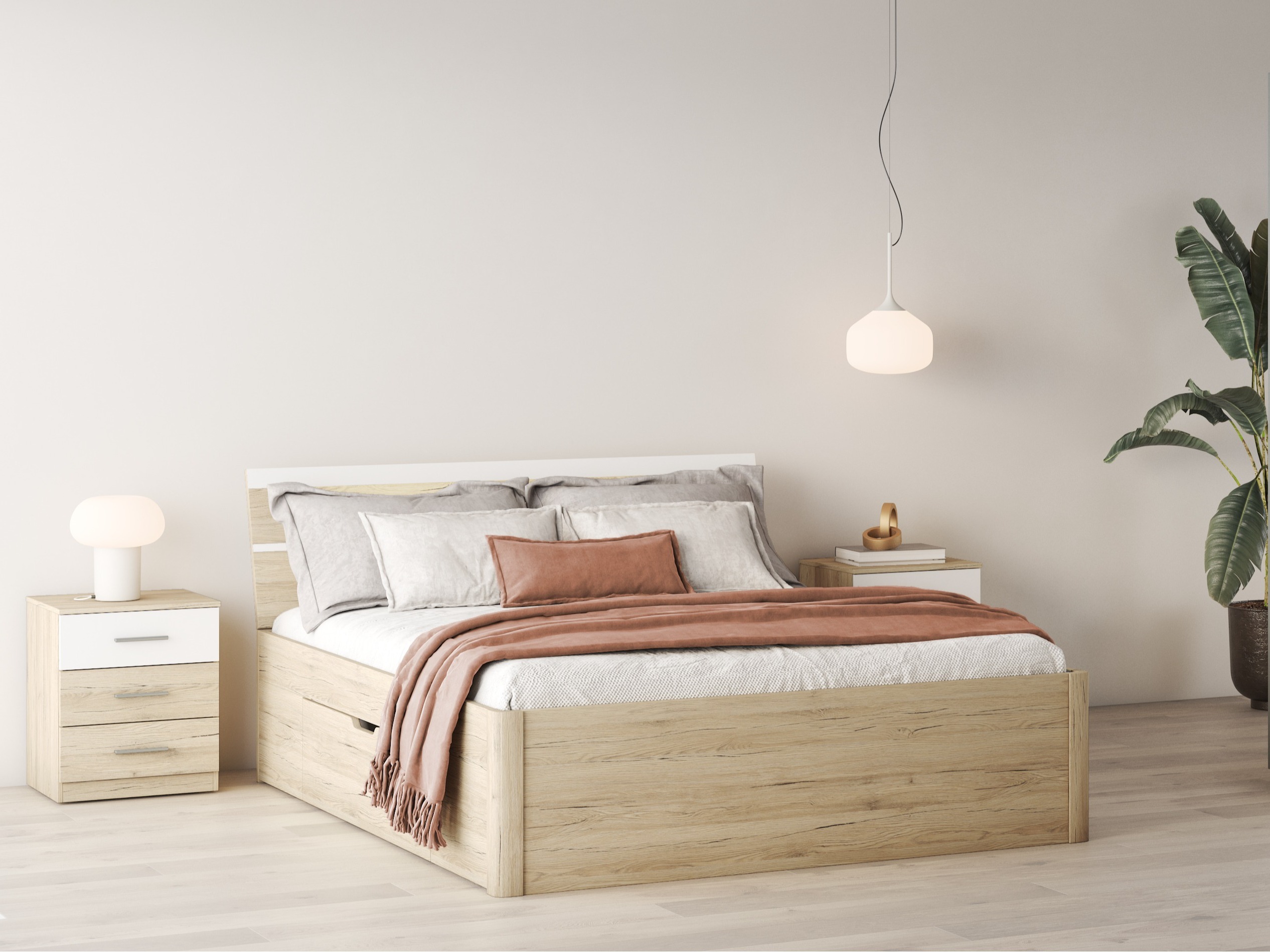 Bett Melvele 112 (San Remo Eichenholzoptik + Weiß)