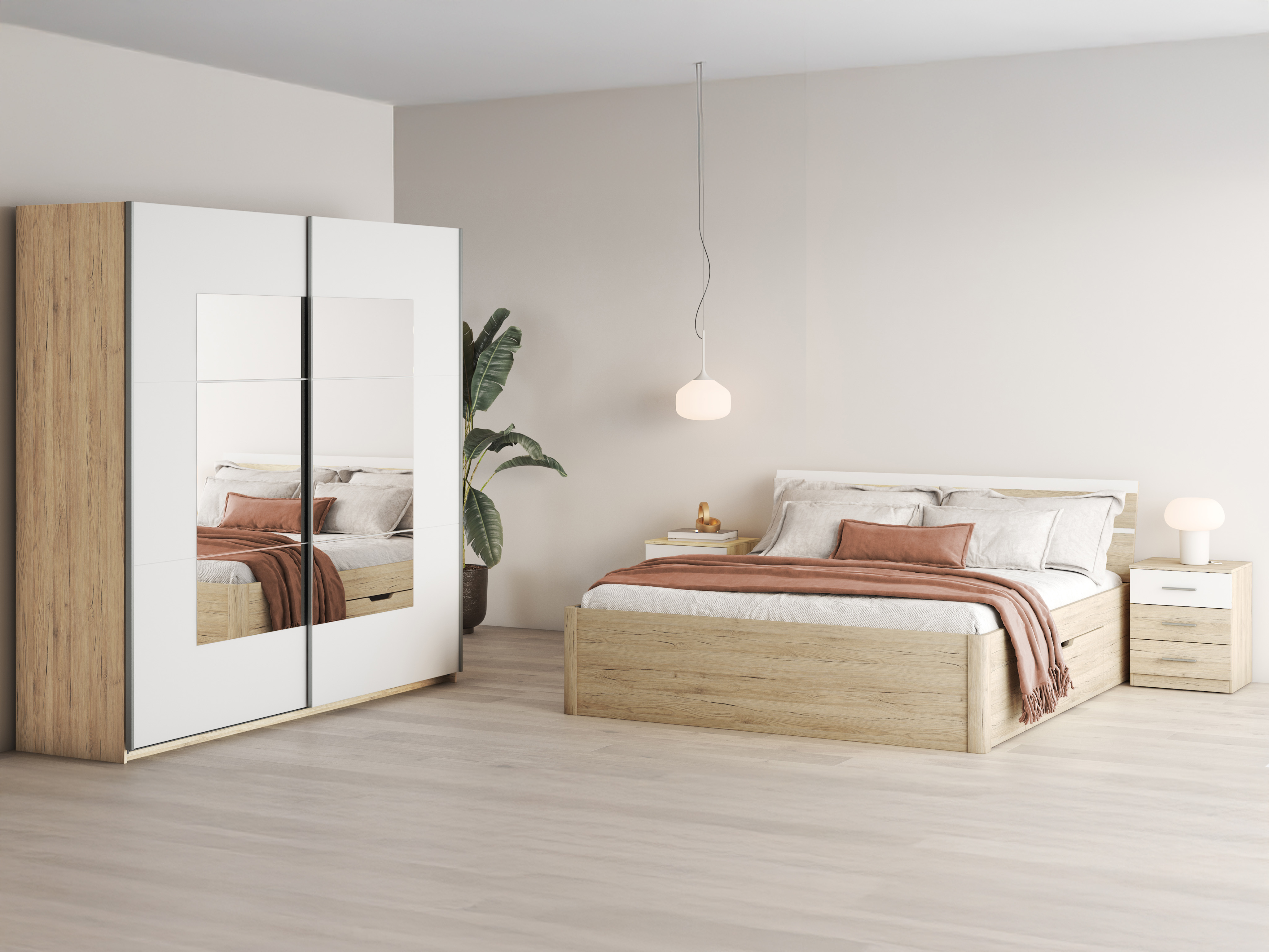Bett Melvele 112 (San Remo Eichenholzoptik + Weiß)