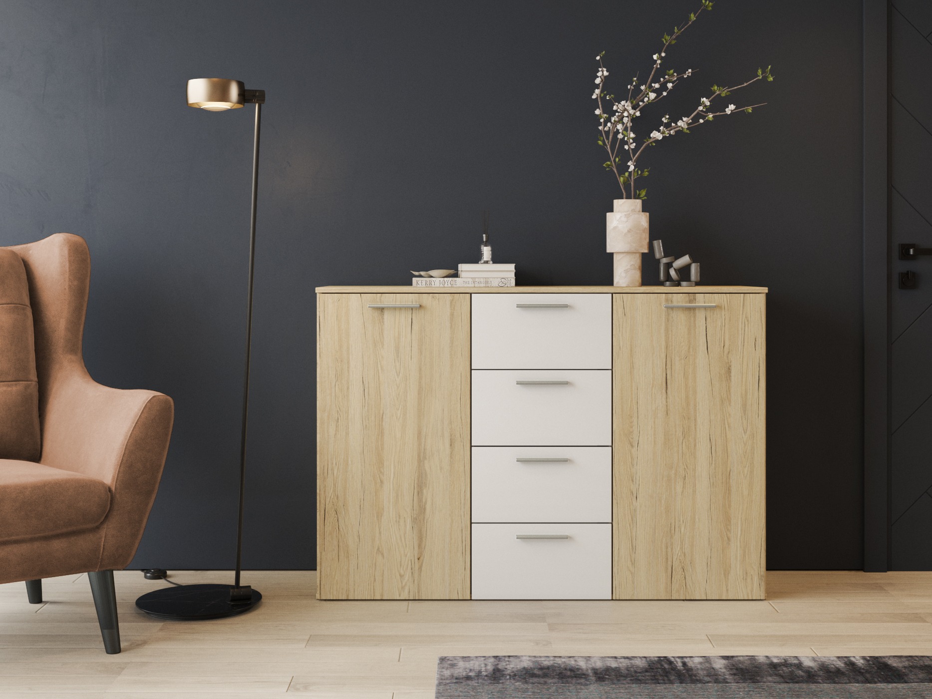 Kommoden Melvele 101 (San Remo Eichenholzoptik + Weiß)