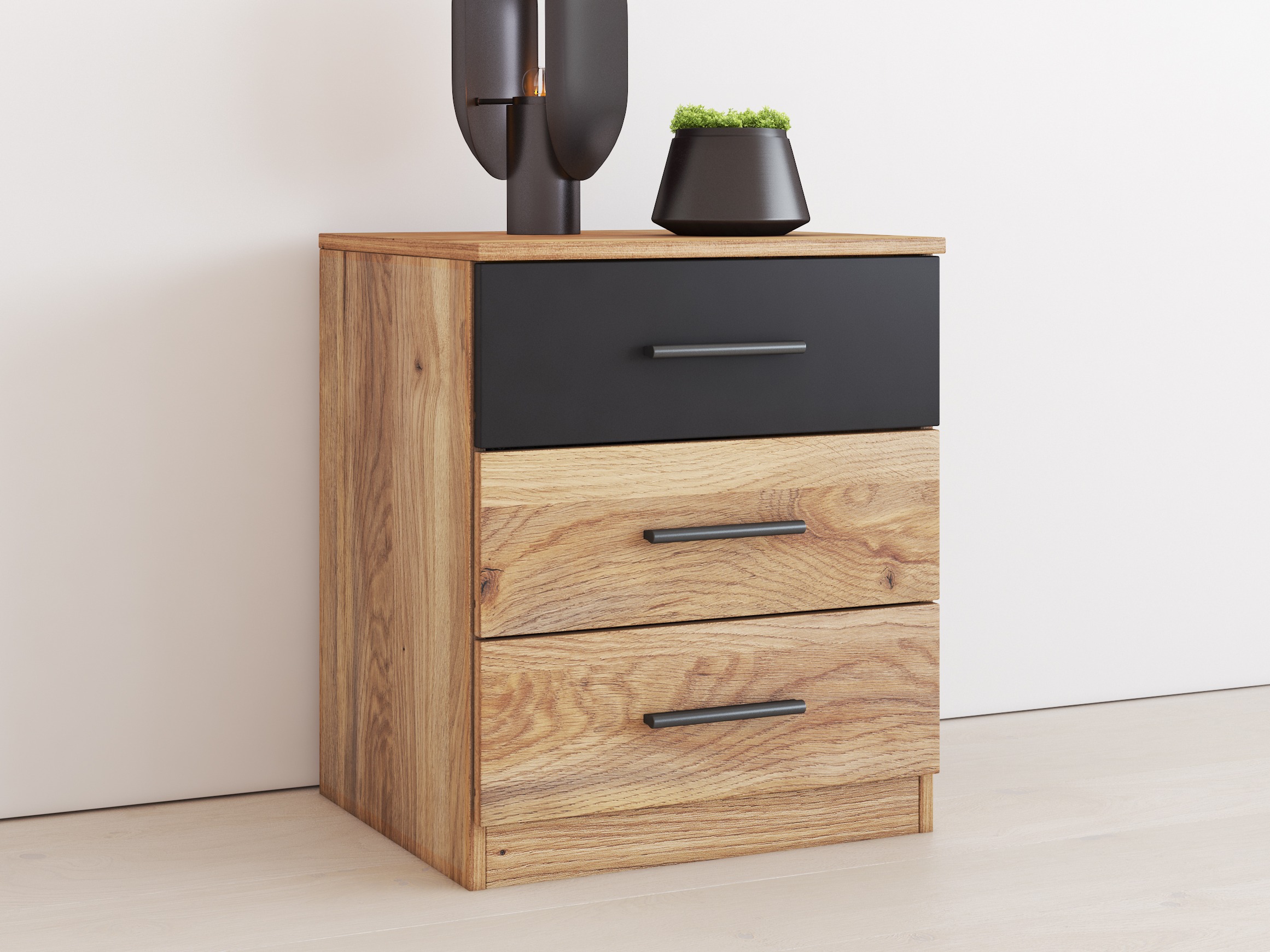 Nachttisch Melvele 100 (Eichenholzoptik + Schwarz)