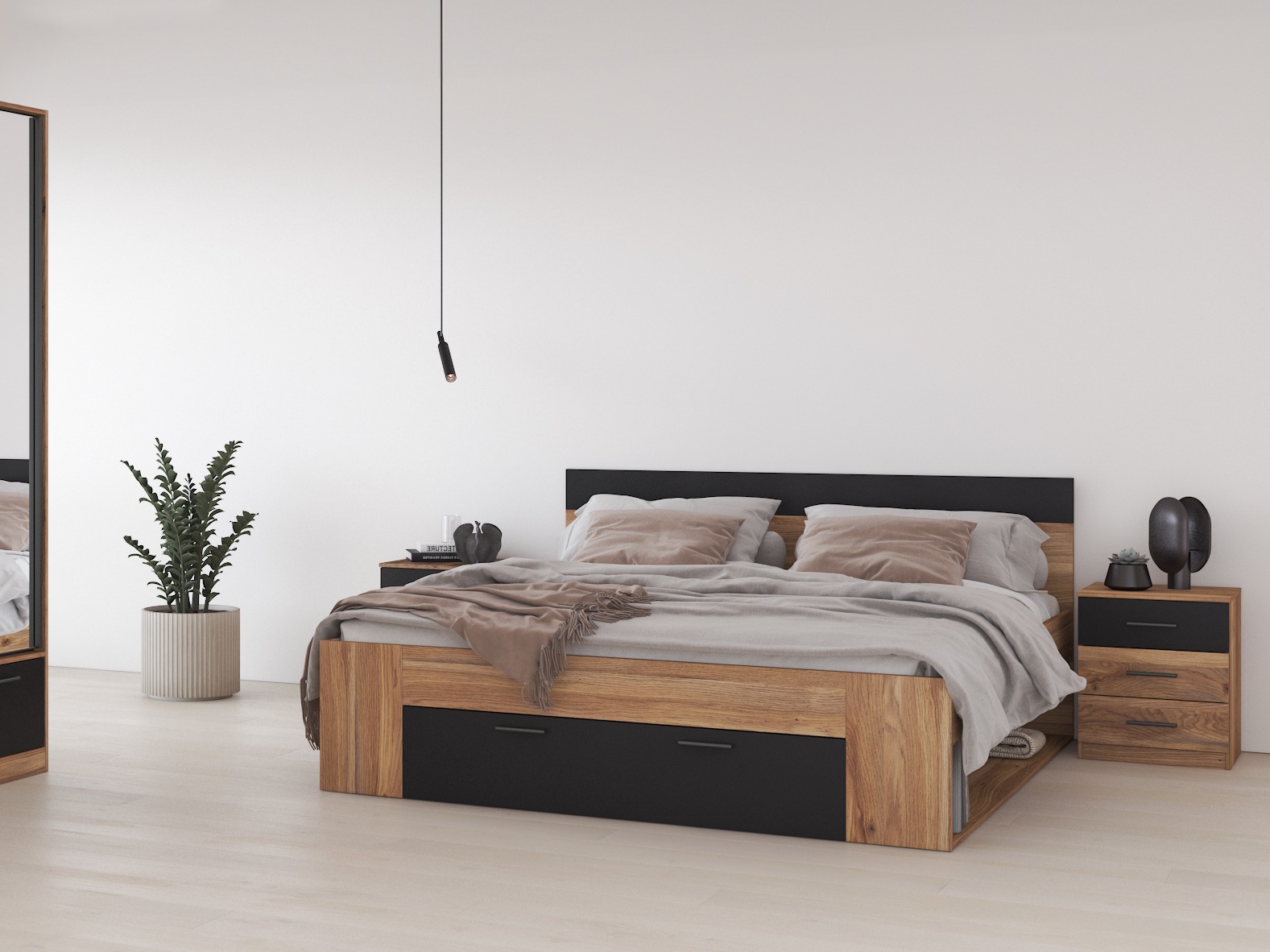 Nachttisch Melvele 100 (Eichenholzoptik + Schwarz)