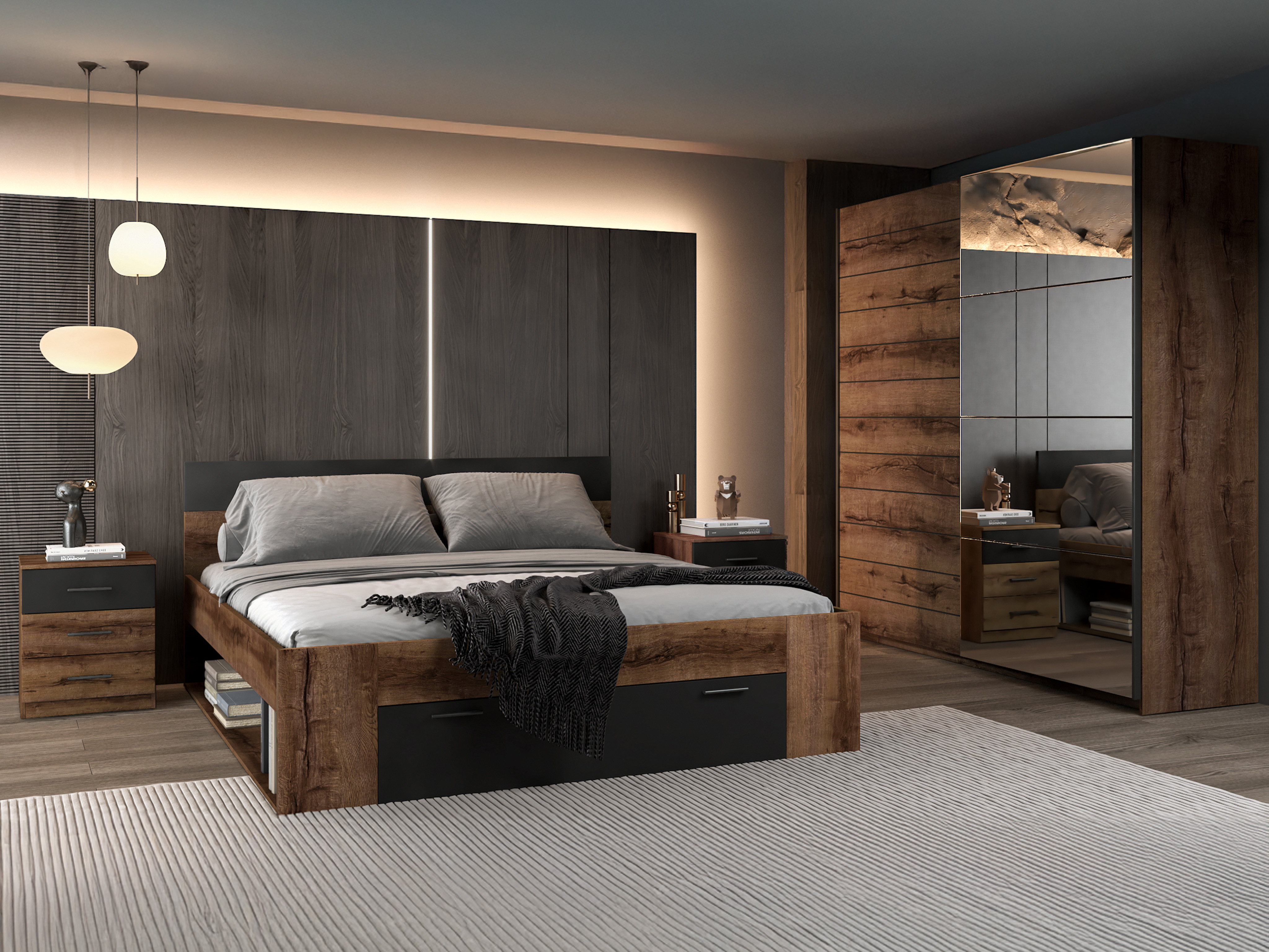 Nachttisch Melvele 100 (Monastery Eichenholzoptik + Schwarz)