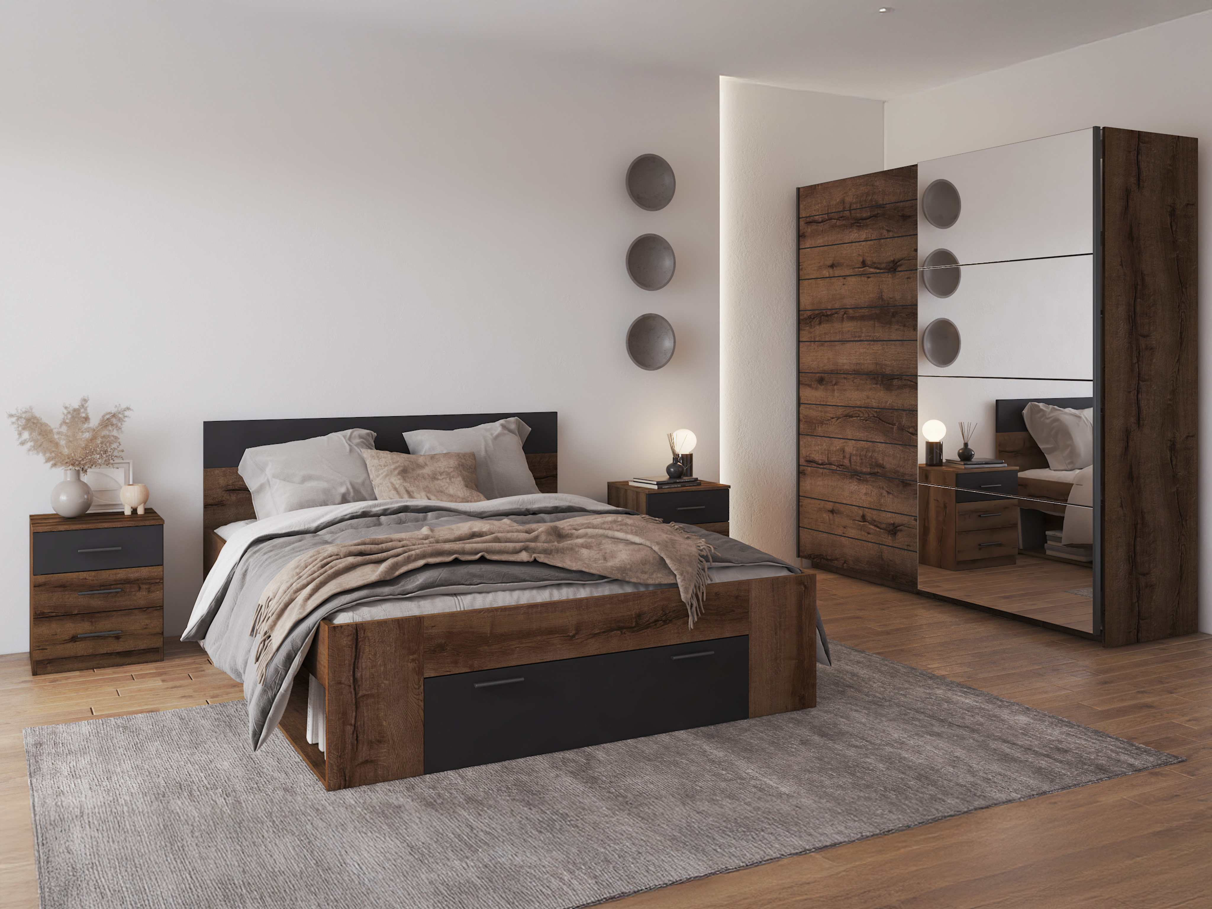 Nachttisch Melvele 100 (Monastery Eichenholzoptik + Schwarz)