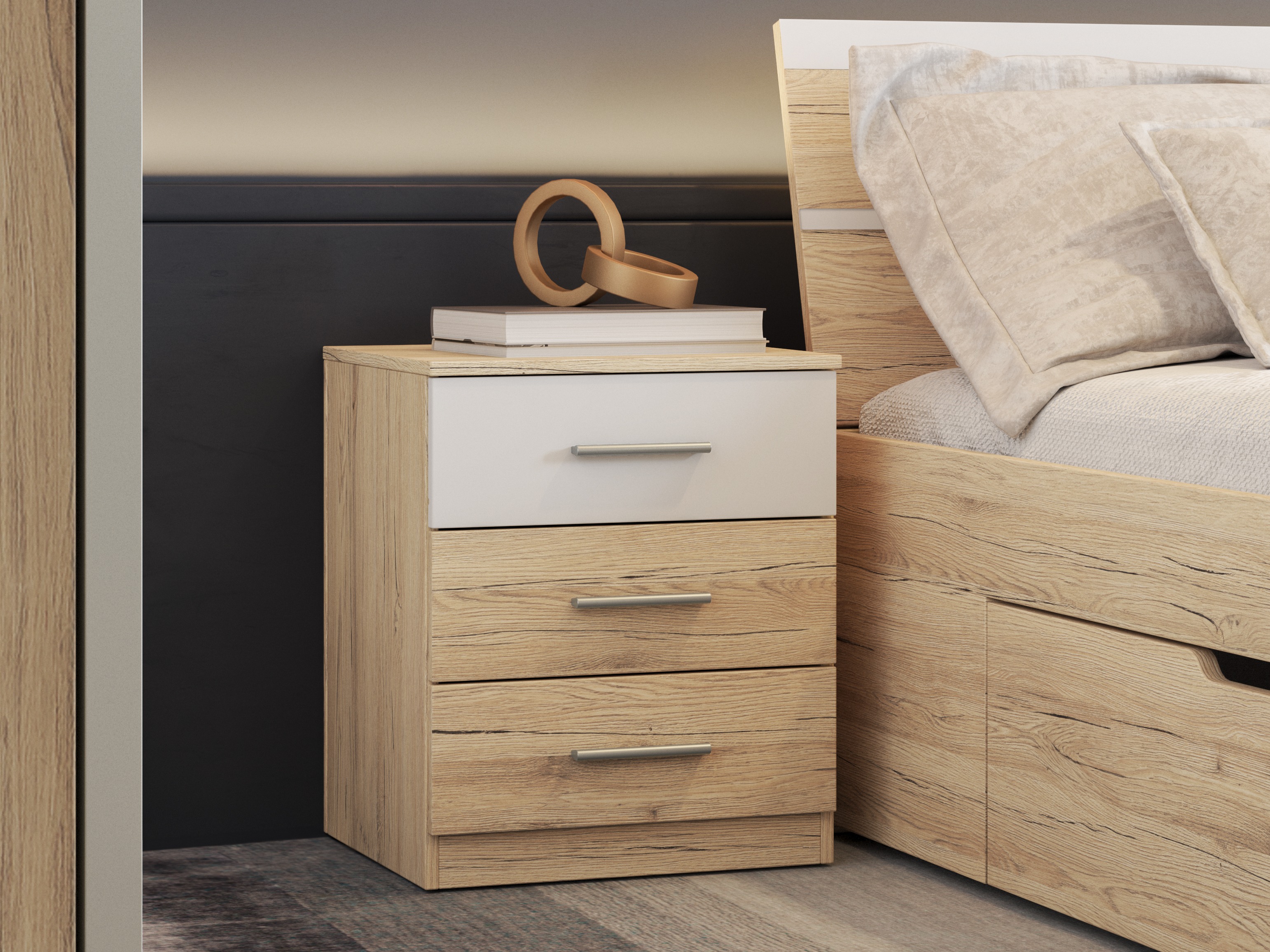 Nachttisch Melvele 100 (San Remo Eichenholzoptik + Weiß)