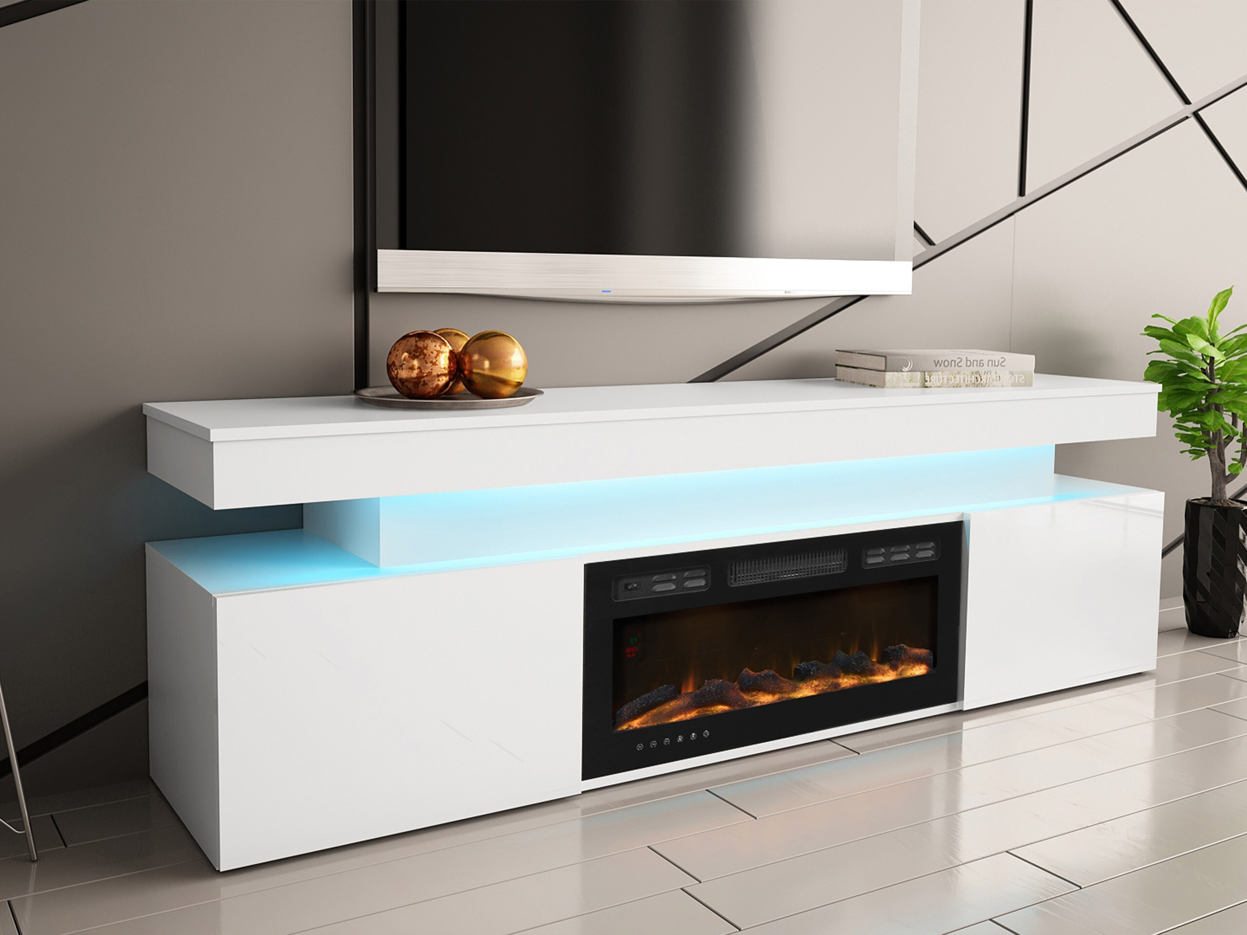 TV-Möbel Monfero 104 (Weiß + Weiß glänzend)