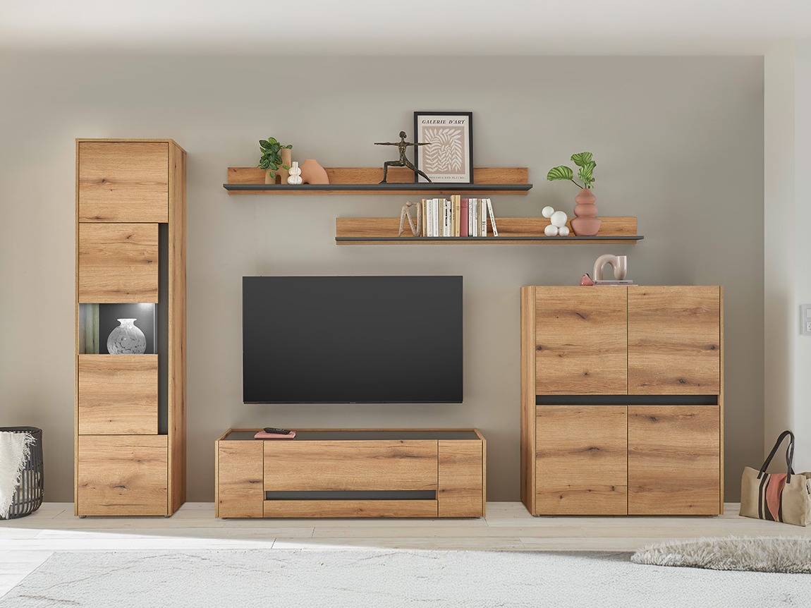 Wohnzimmer-Sets Elbsori 131 (Eichenholzoptik + Anthrazit)